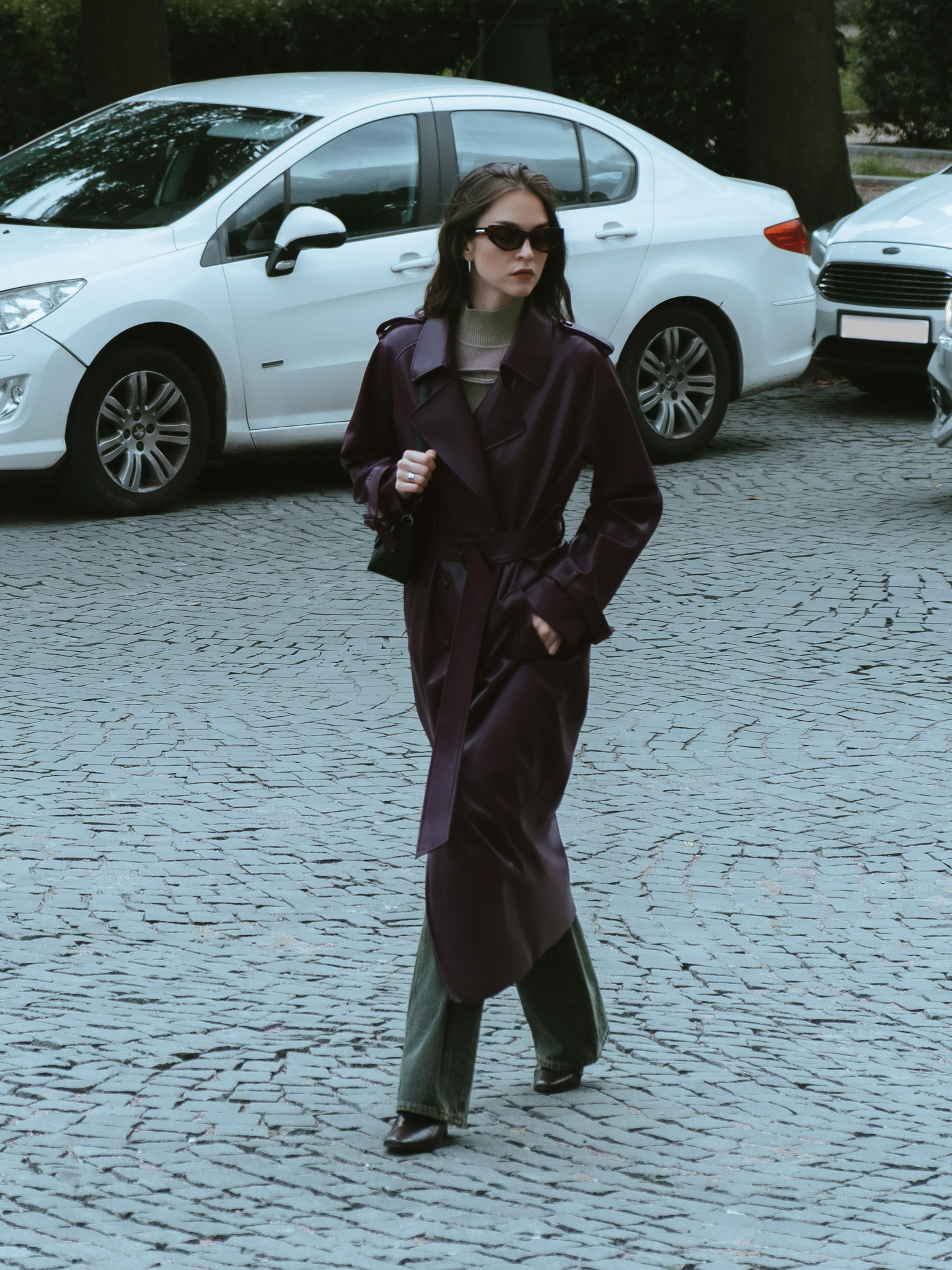 Maxi trench coat from matte eco-leather