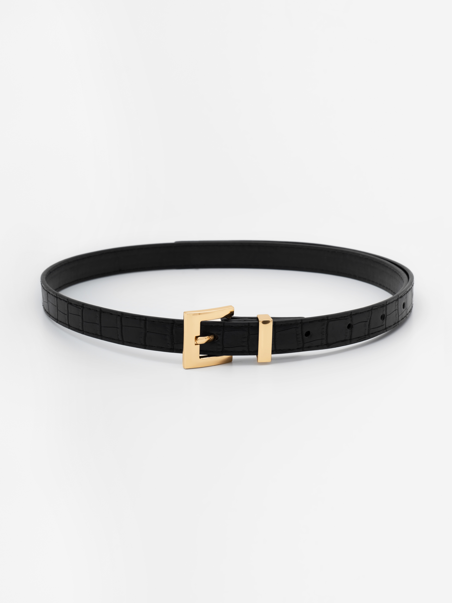 Textured eco-leather belt with glossy buckle