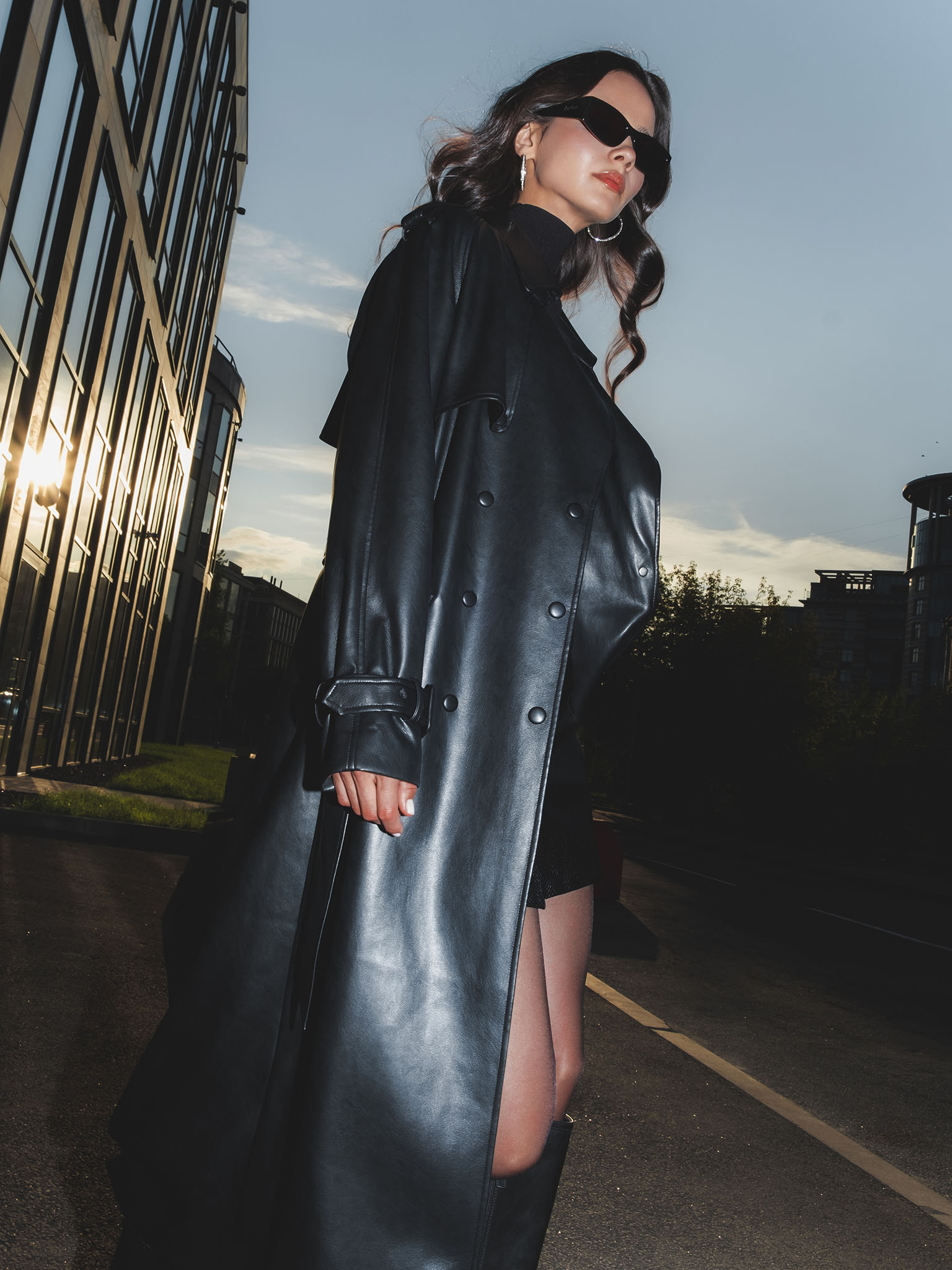 Maxi trench coat from matte eco-leather