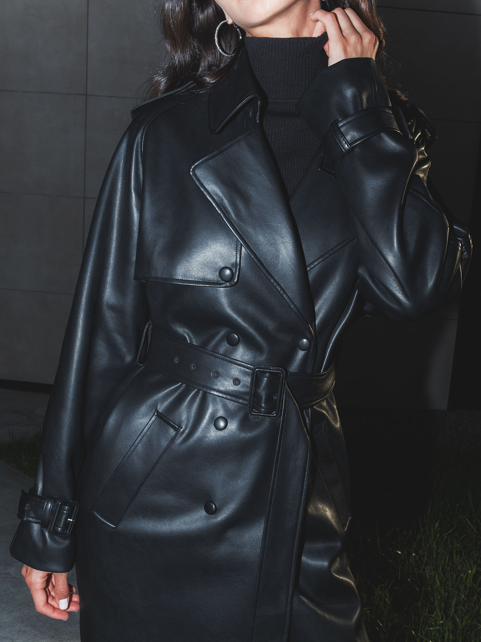 Maxi trench coat from matte eco-leather