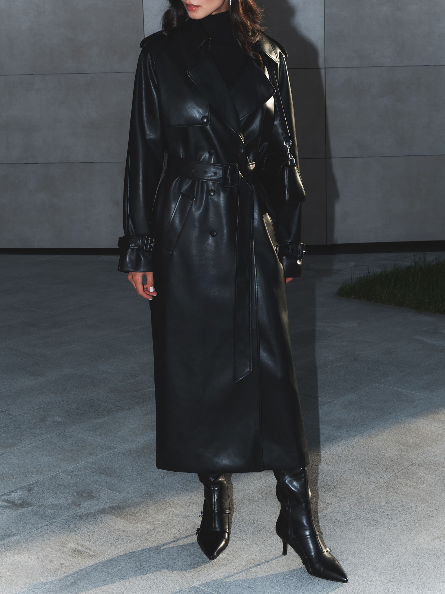 Maxi trench coat from matte eco-leather