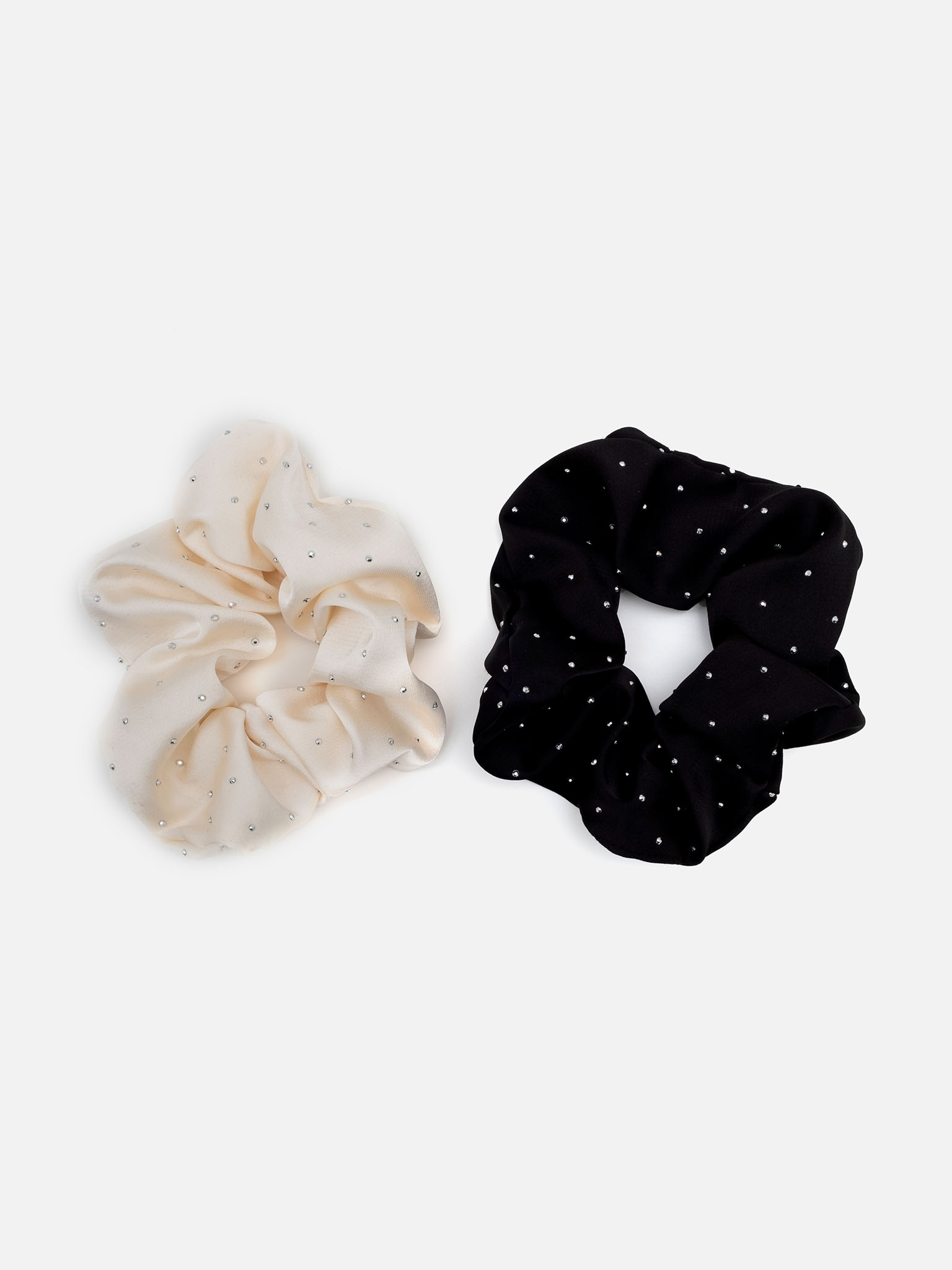 Set of two satin scrunchies with rhinestones