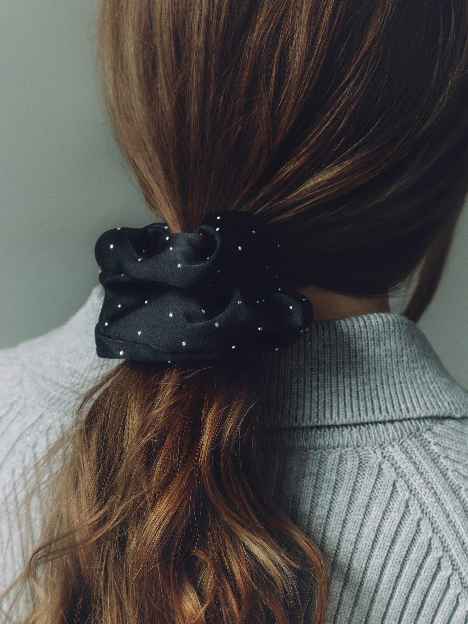 Set of two satin scrunchies with rhinestones