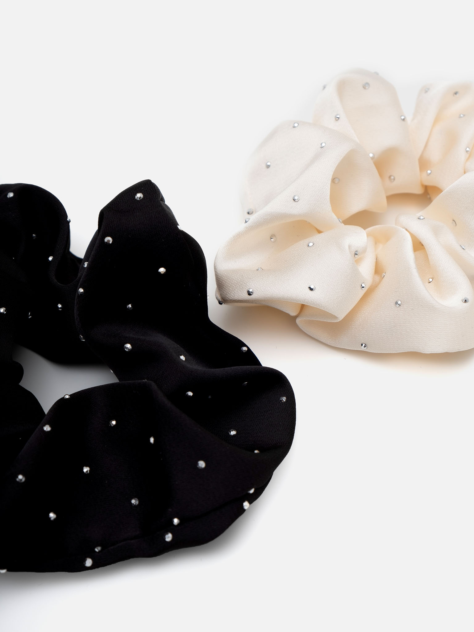 Set of two satin scrunchies with rhinestones