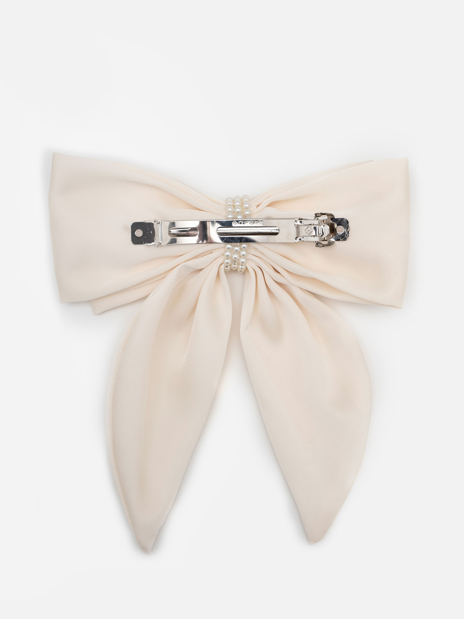 Satin hair bow with pearl decor