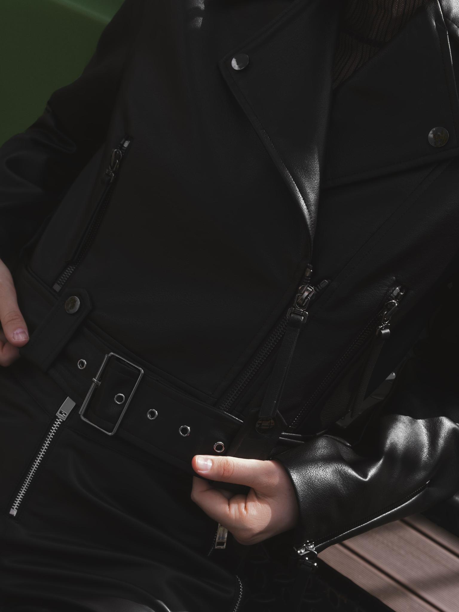 Cropped eco-leather jacket