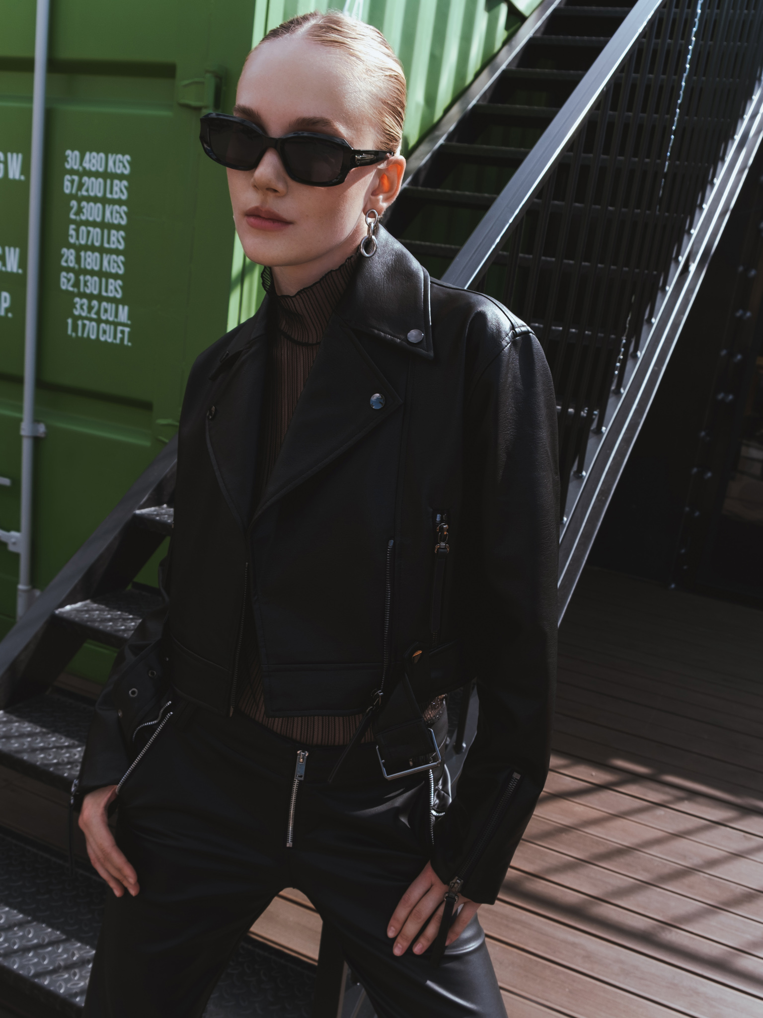 Cropped eco-leather jacket