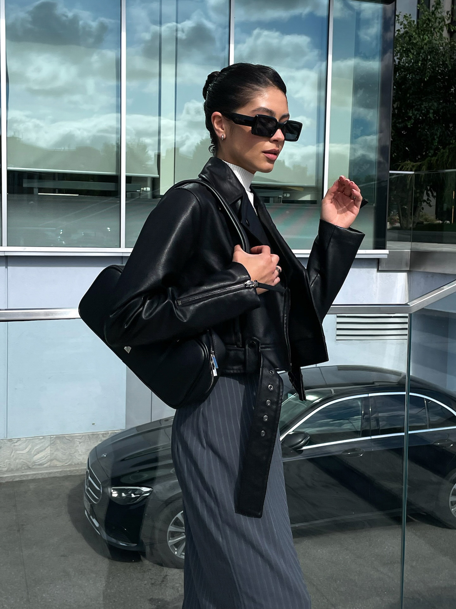 Cropped eco-leather jacket