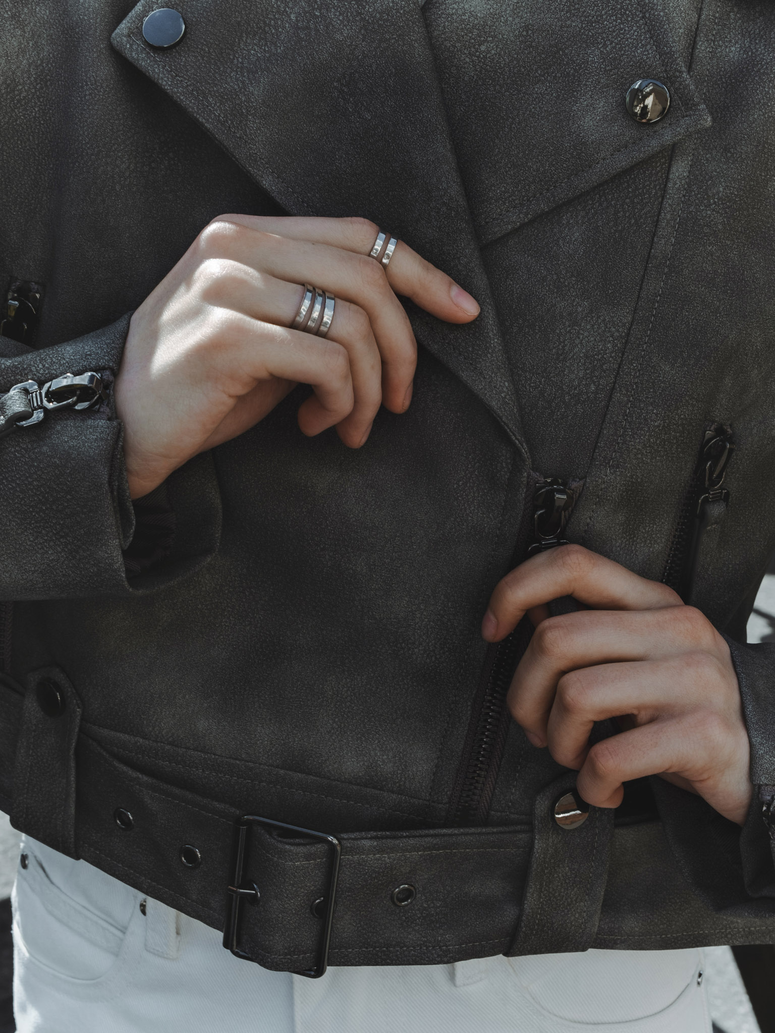 Cropped eco-leather jacket