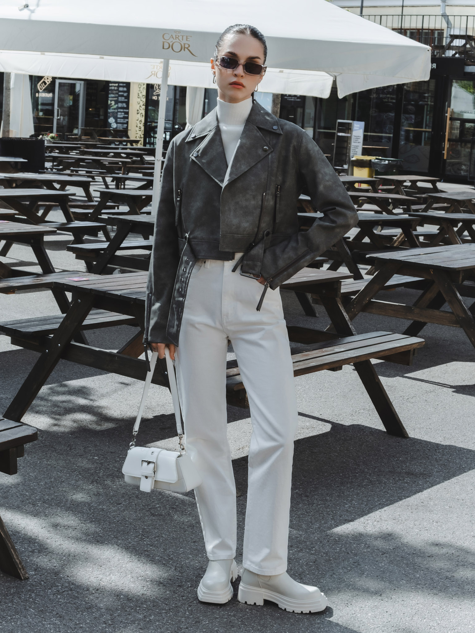 Cropped eco-leather jacket