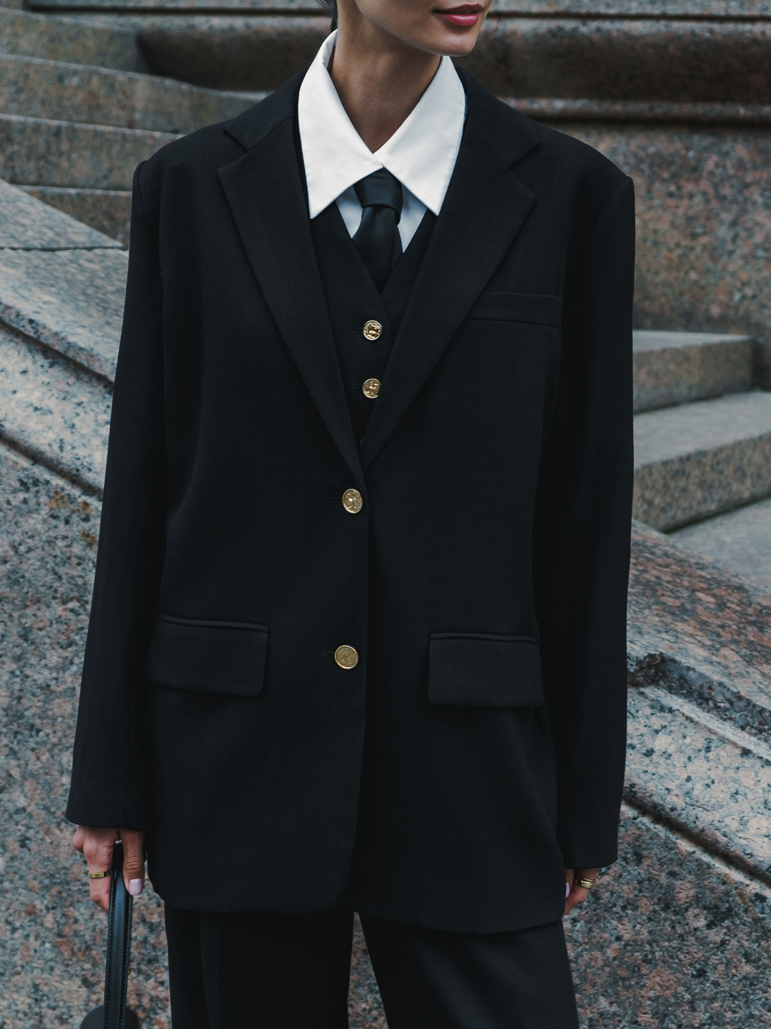 Textured single-breasted oversize blazer