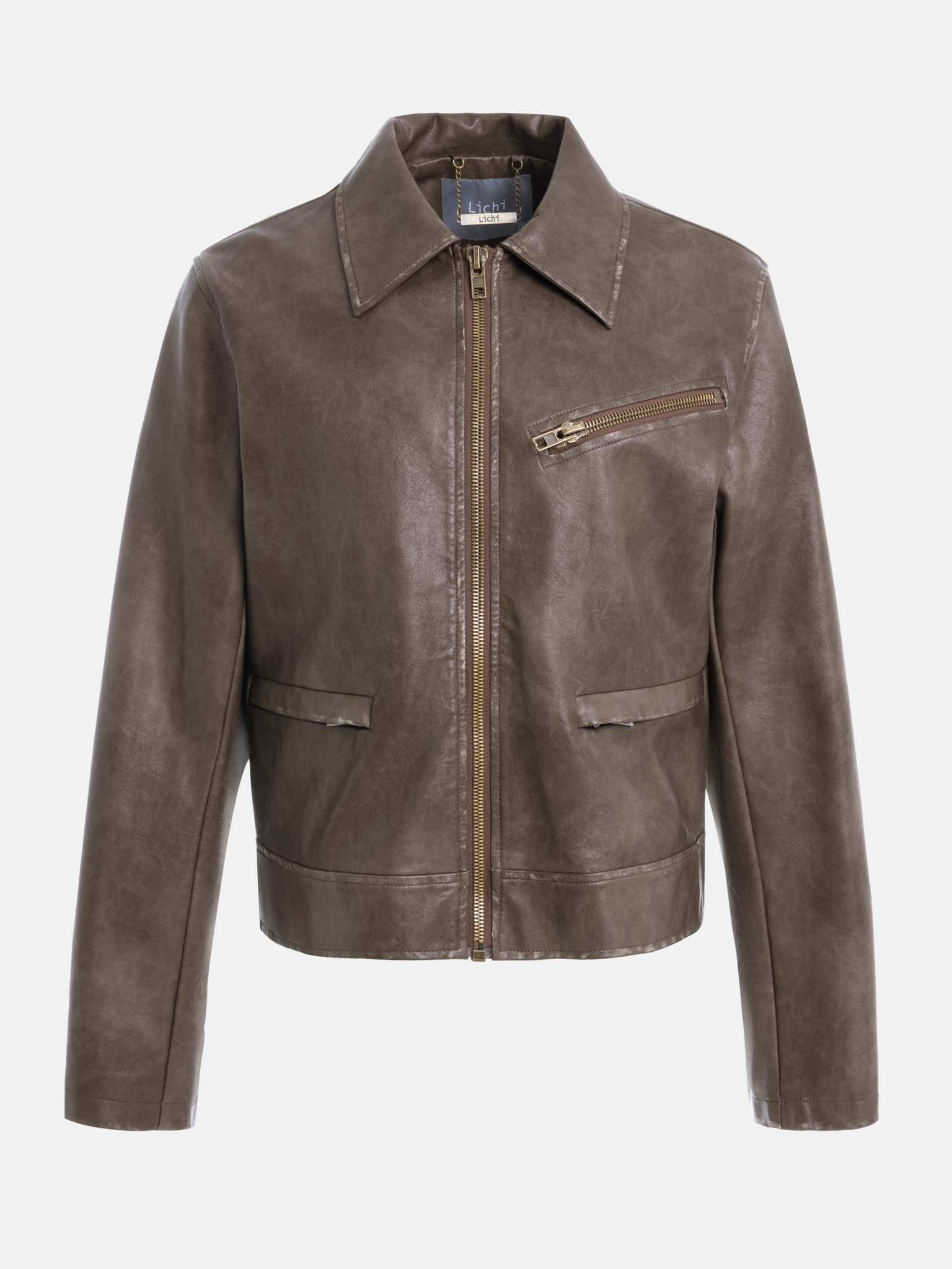 Worn-effect eco-leather jacket