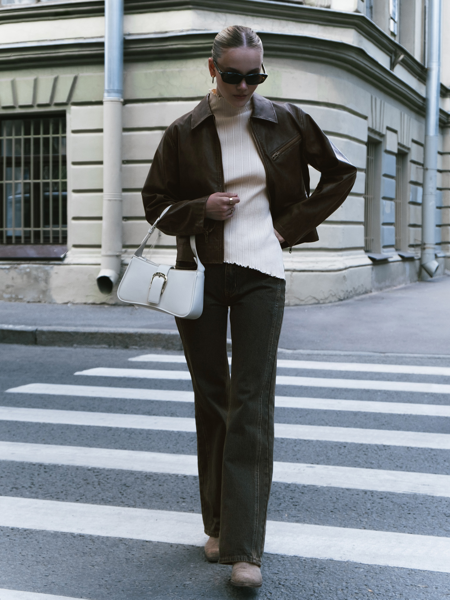 Worn-effect eco-leather jacket