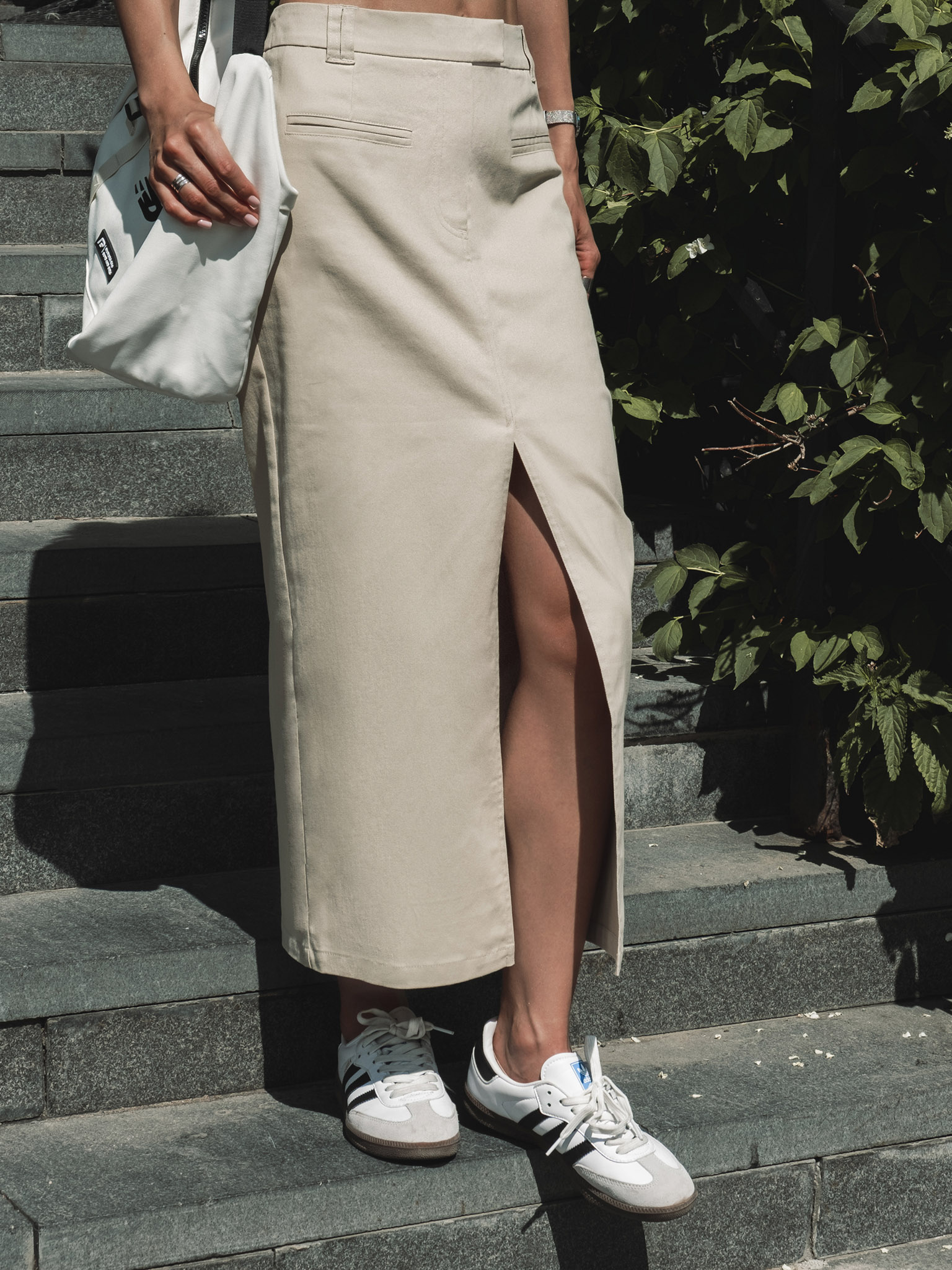 Straight maxi skirt in suiting fabric