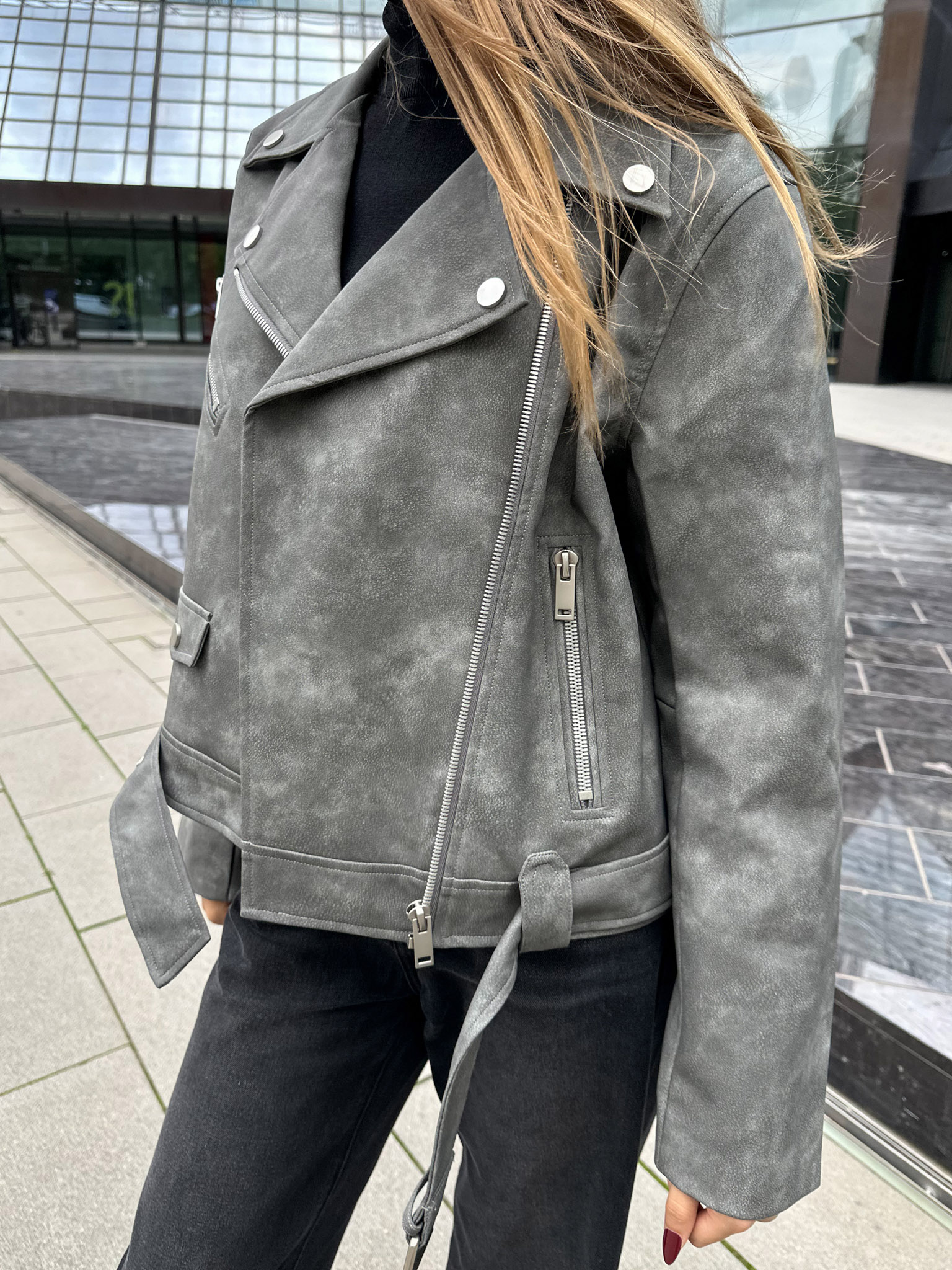 Oversize jacket from textured eco-leather