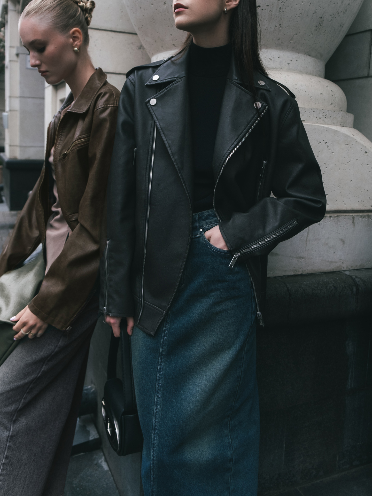 Oversized vegan-leather biker jacket