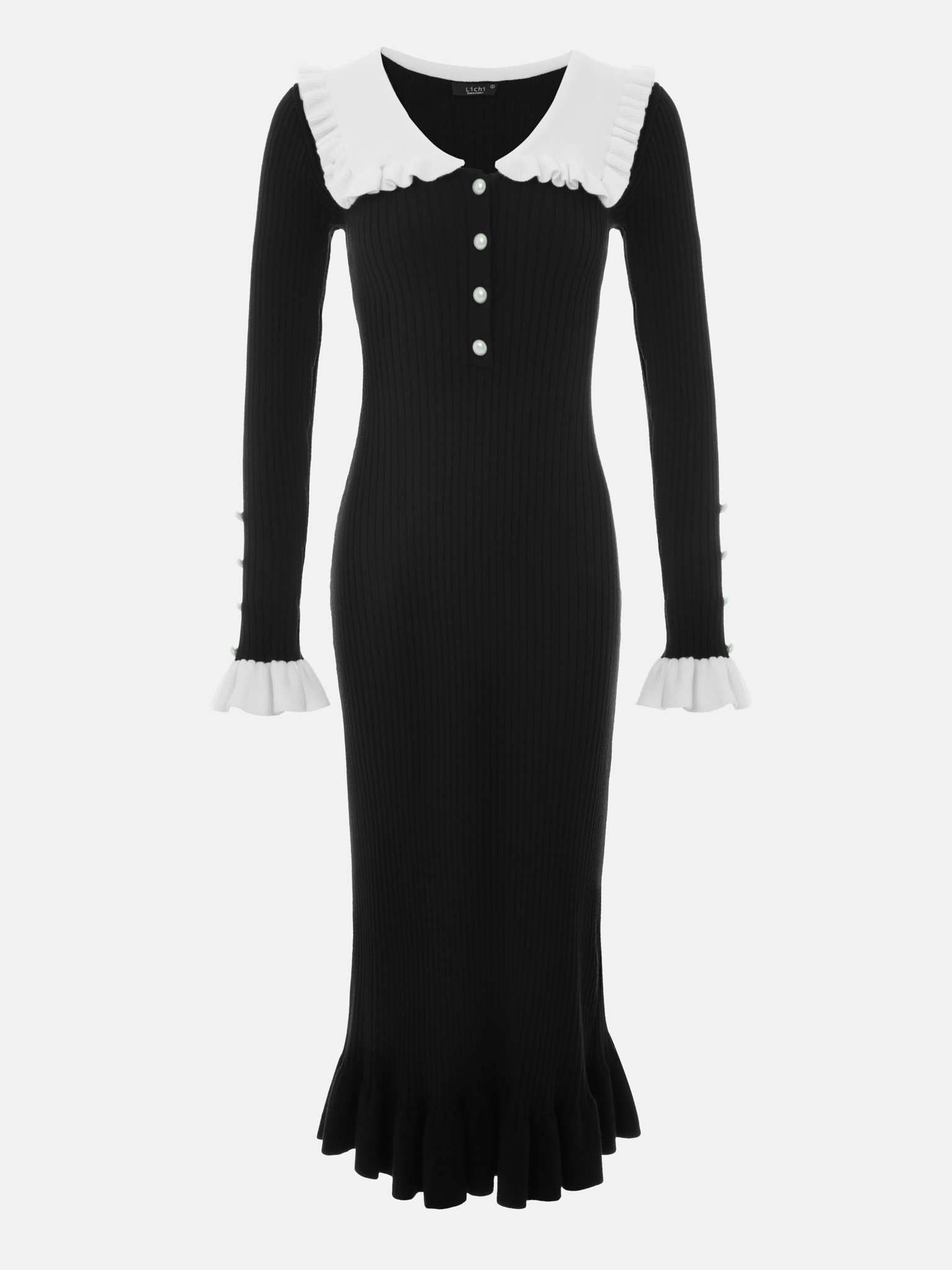 Knitted midi dress with small ruffles