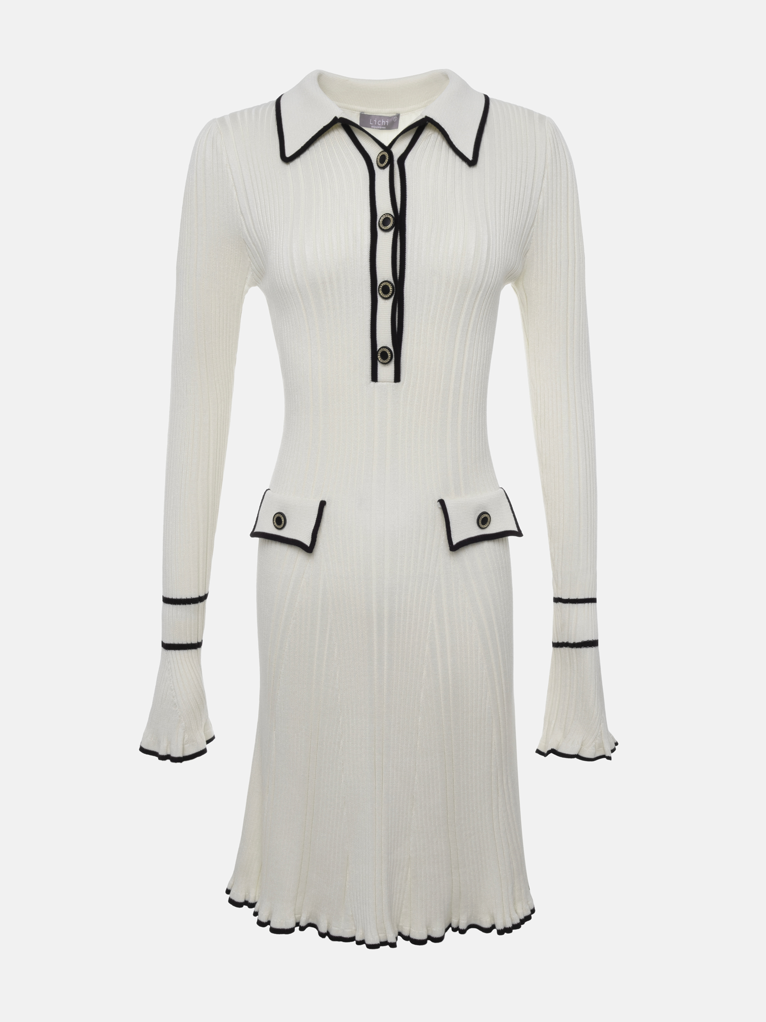 Платье длины мини из трикотажа в рубчик