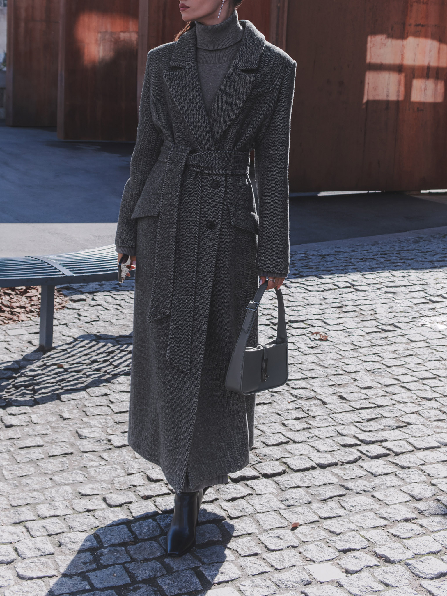 Шерстяное пальто макси с мелким орнаментом