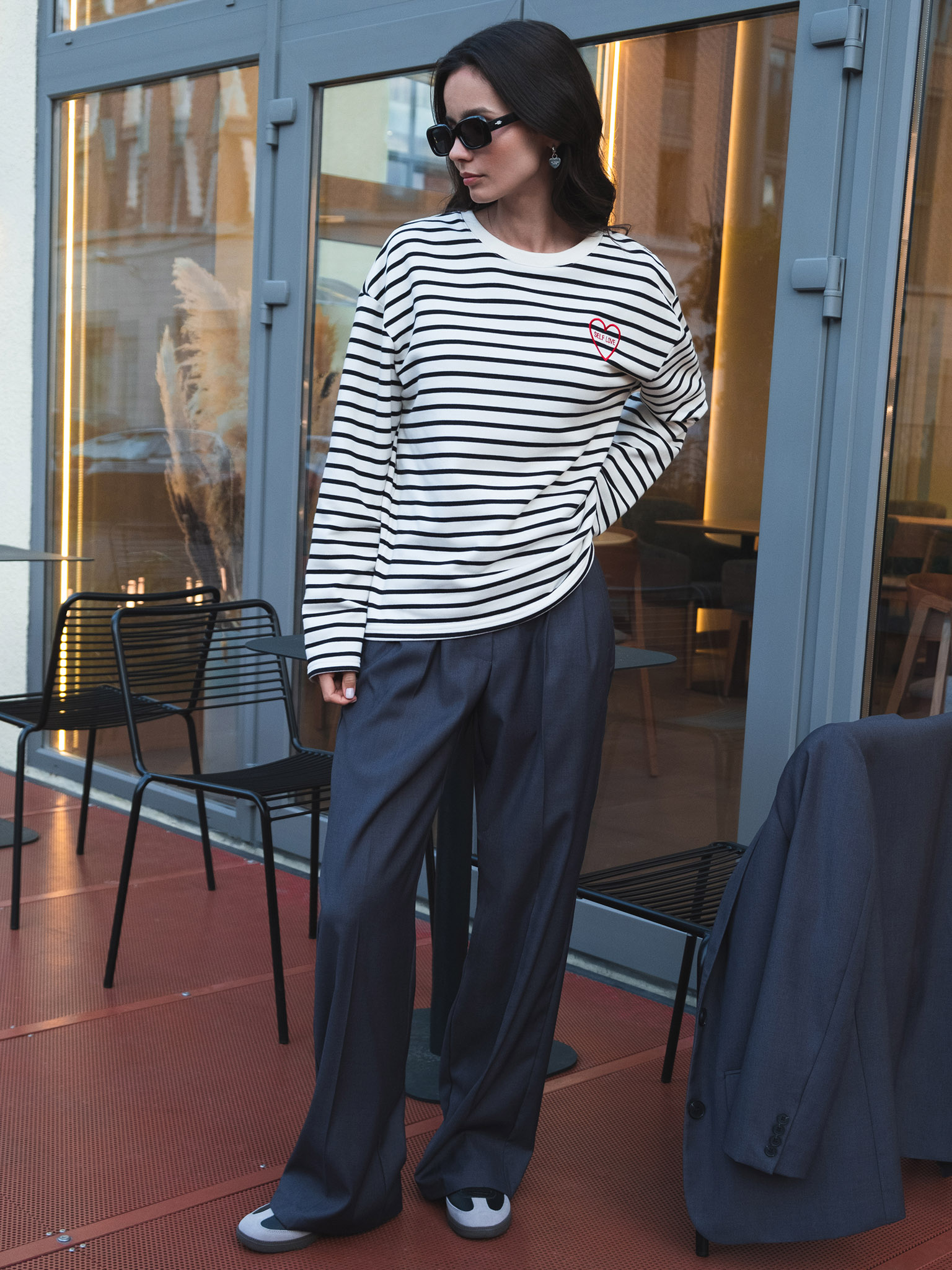 Striped longsleeve with colorful embroidery