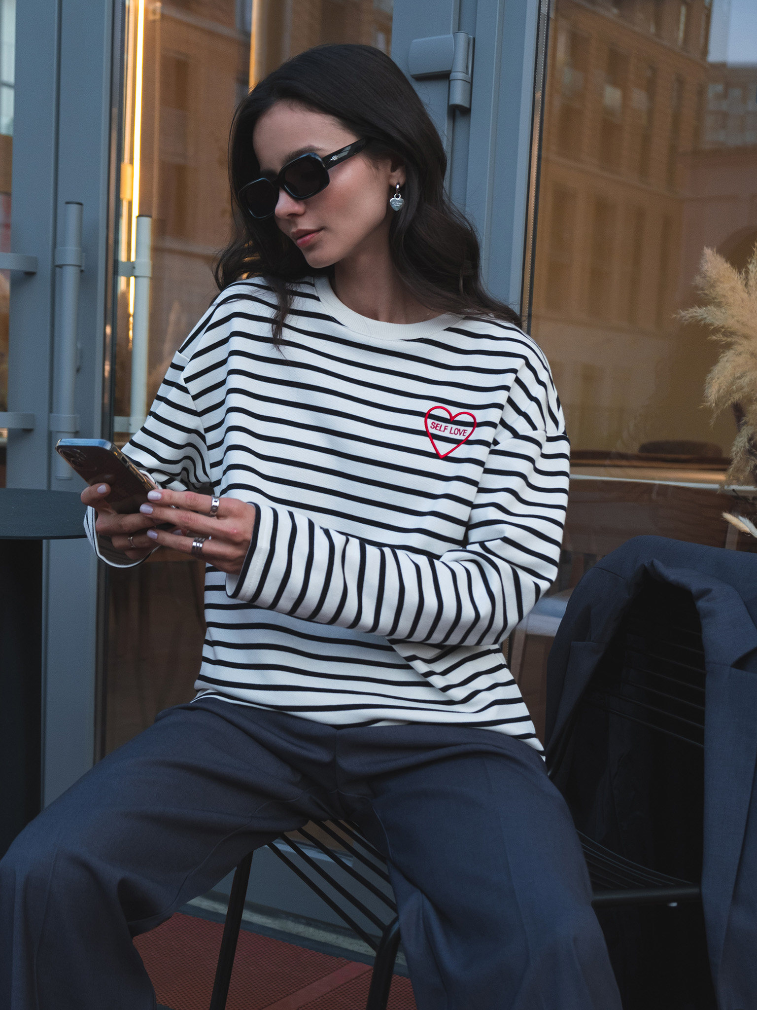 Striped longsleeve with colorful embroidery