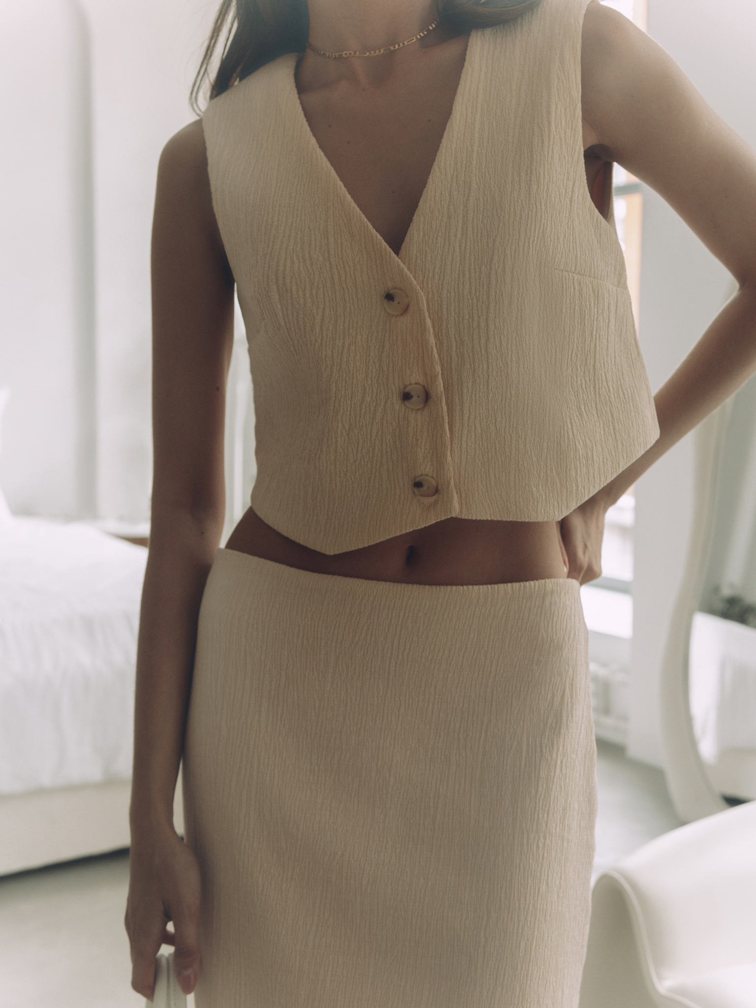 Textured cropped waistcoat