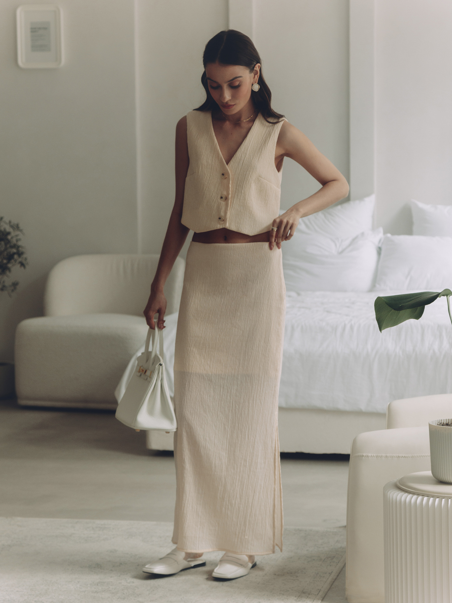 Textured cropped waistcoat