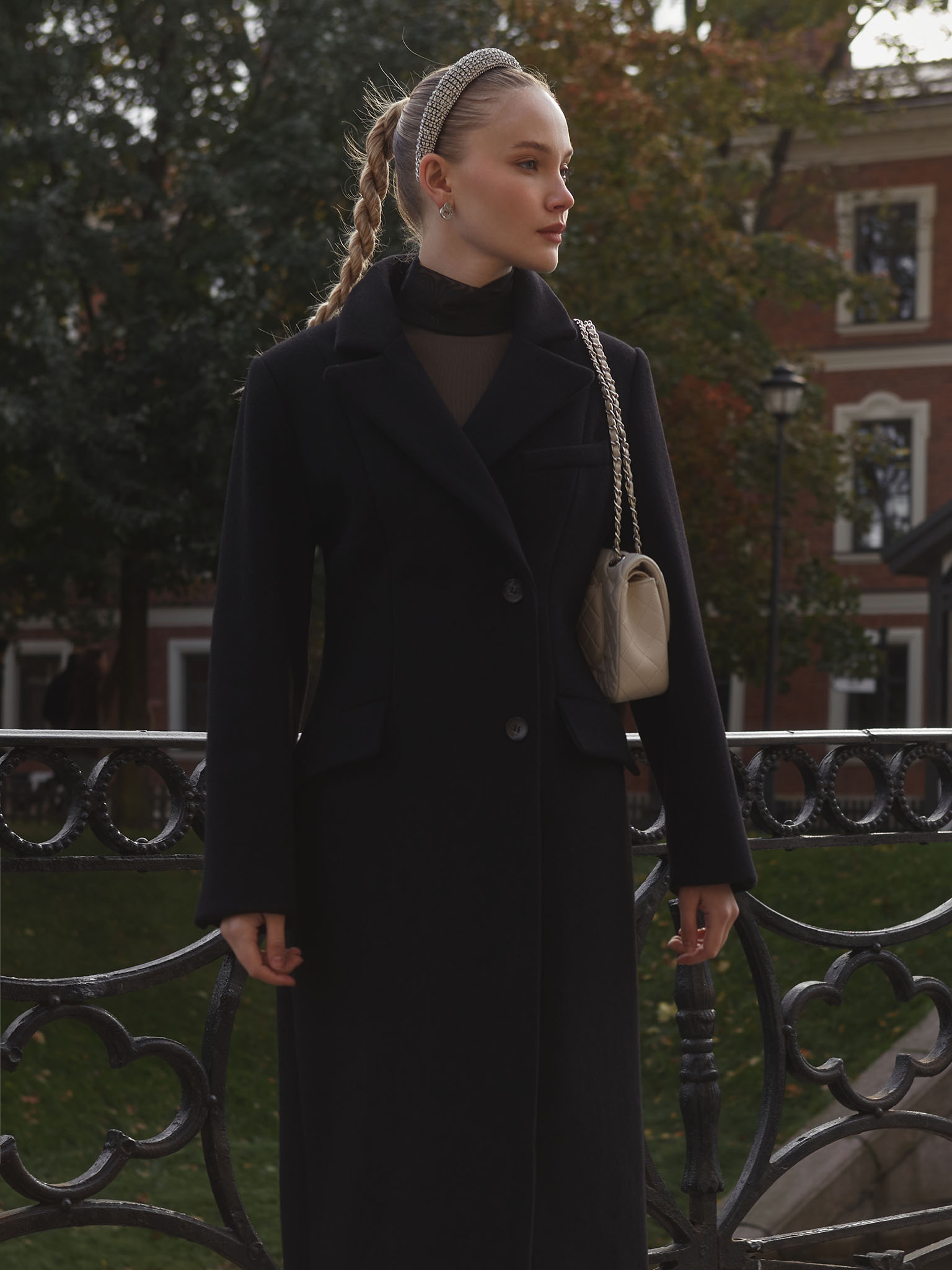Fitted monochrome maxi coat