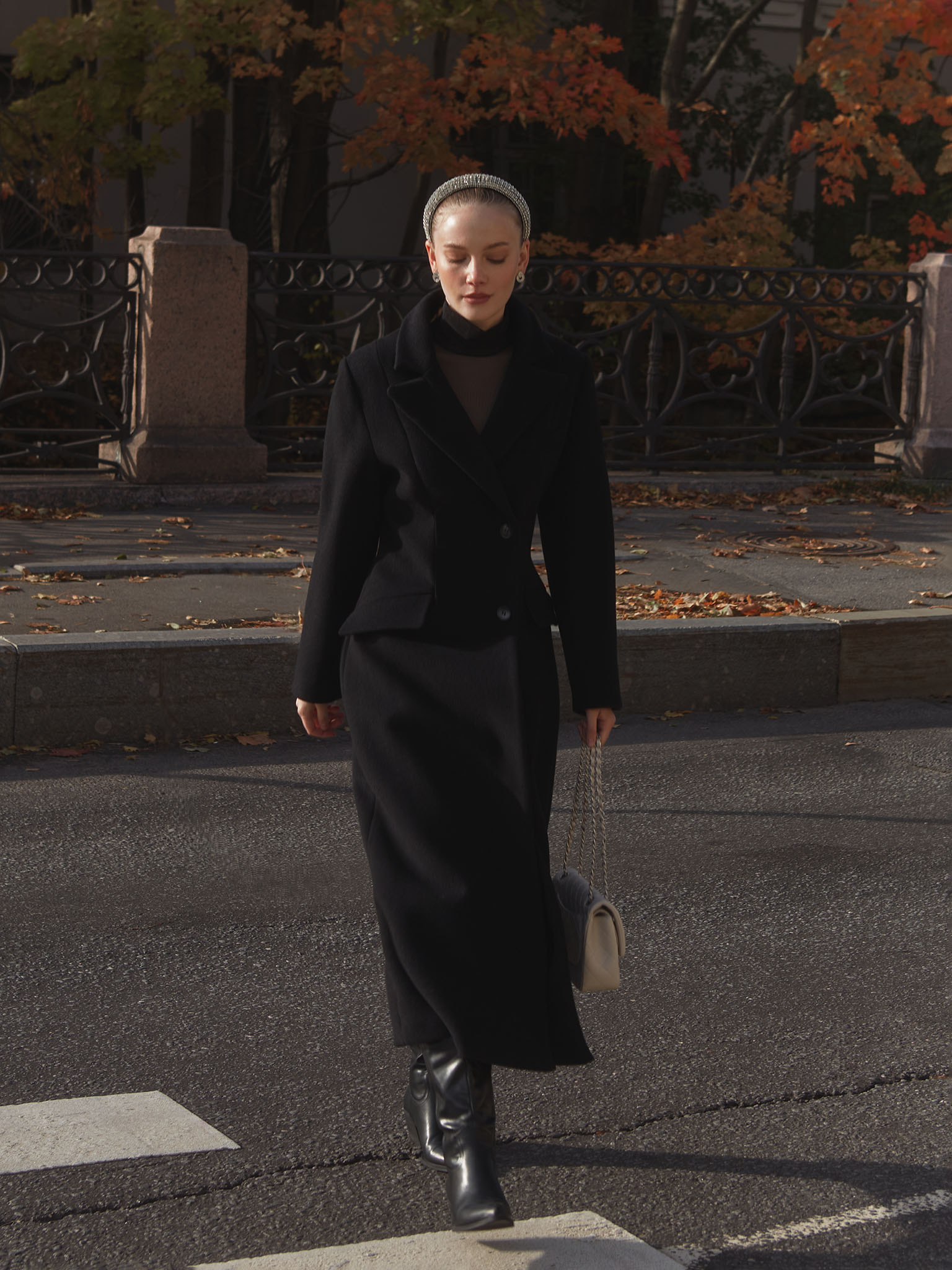 Fitted monochrome maxi coat