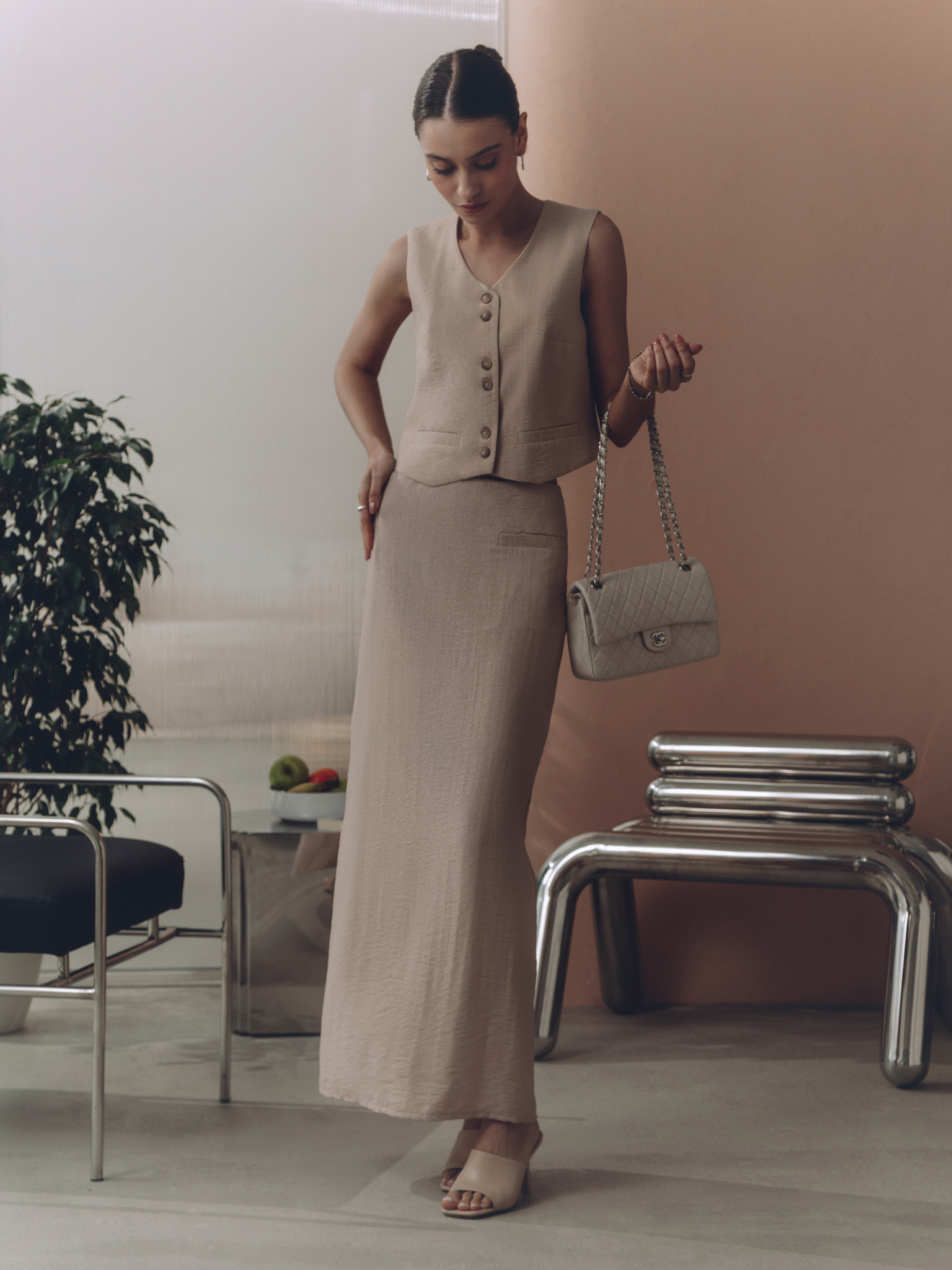 Straight maxi skirt with decorative side pocket