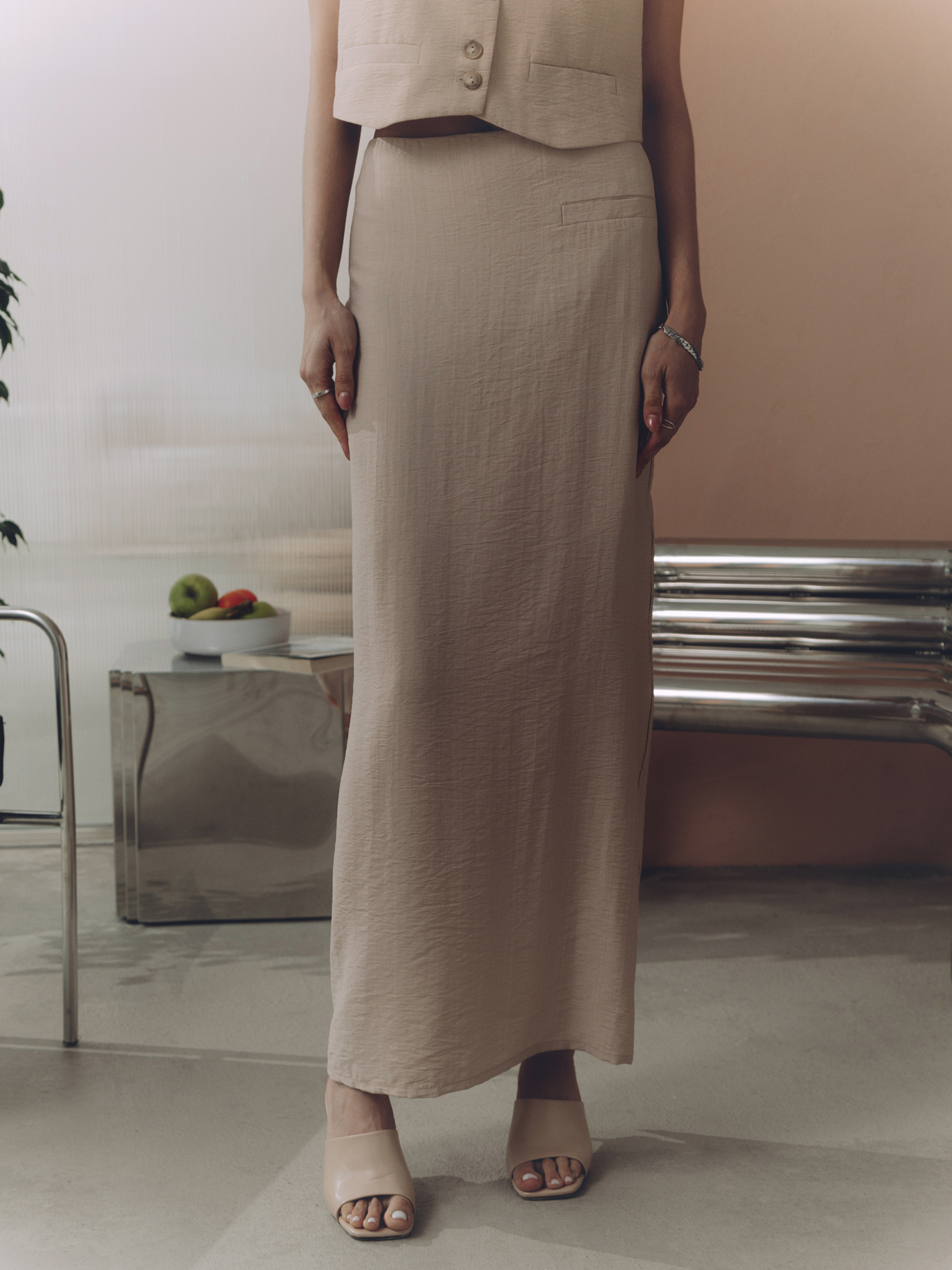 Straight maxi skirt with decorative side pocket