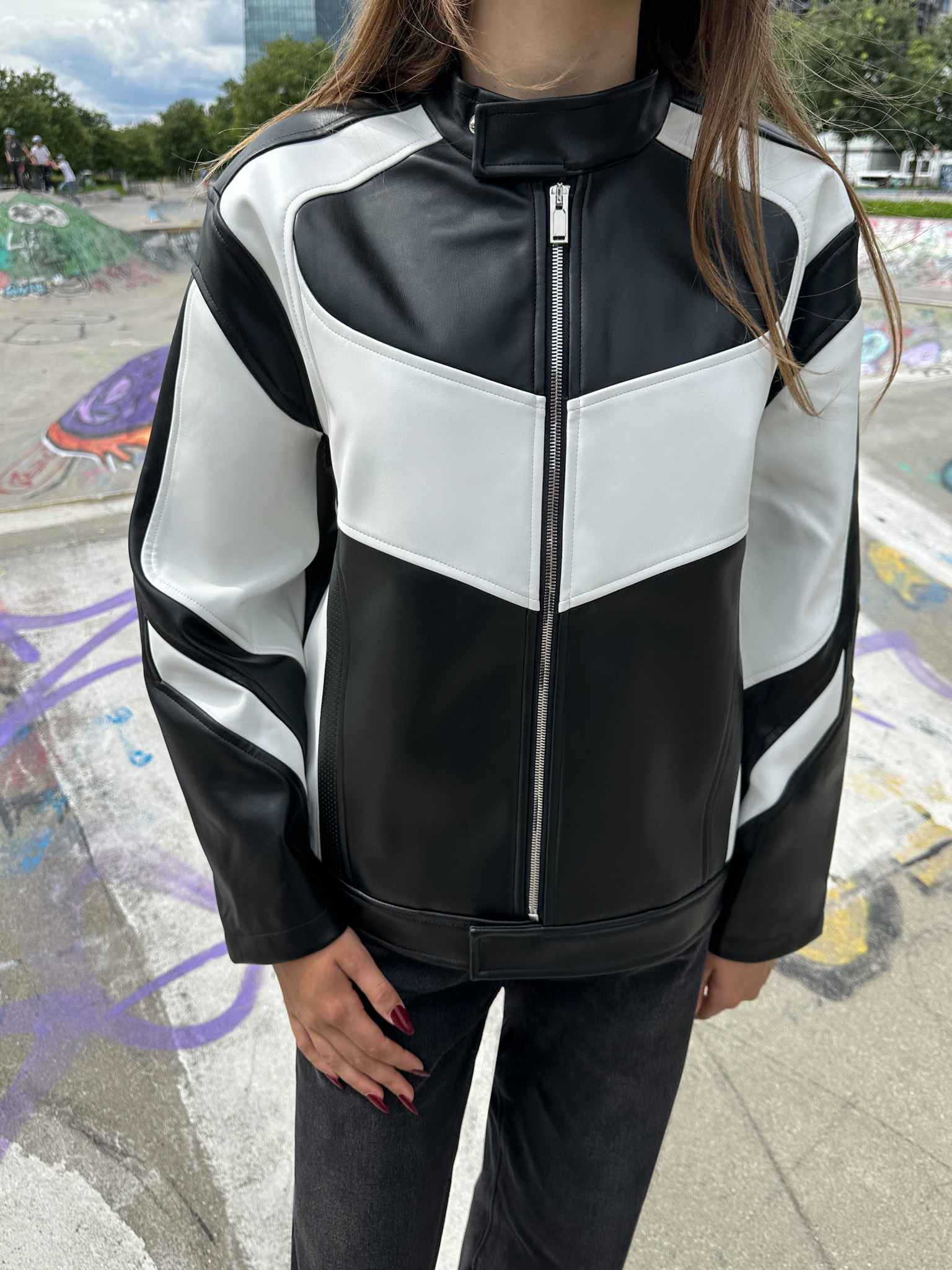 Bikerjacke aus Eco-Leder in Übergröße