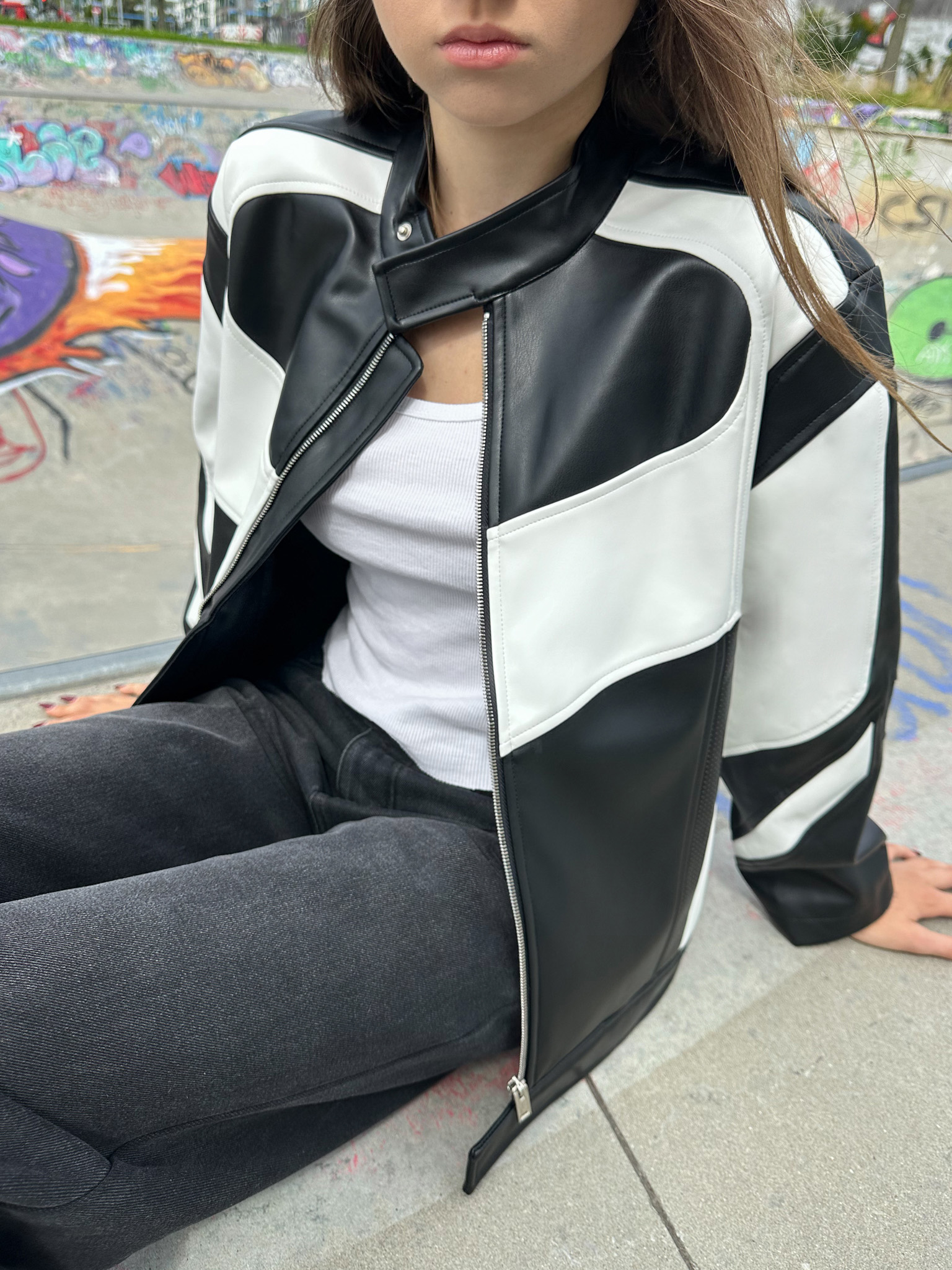 Bikerjacke aus Eco-Leder in Übergröße