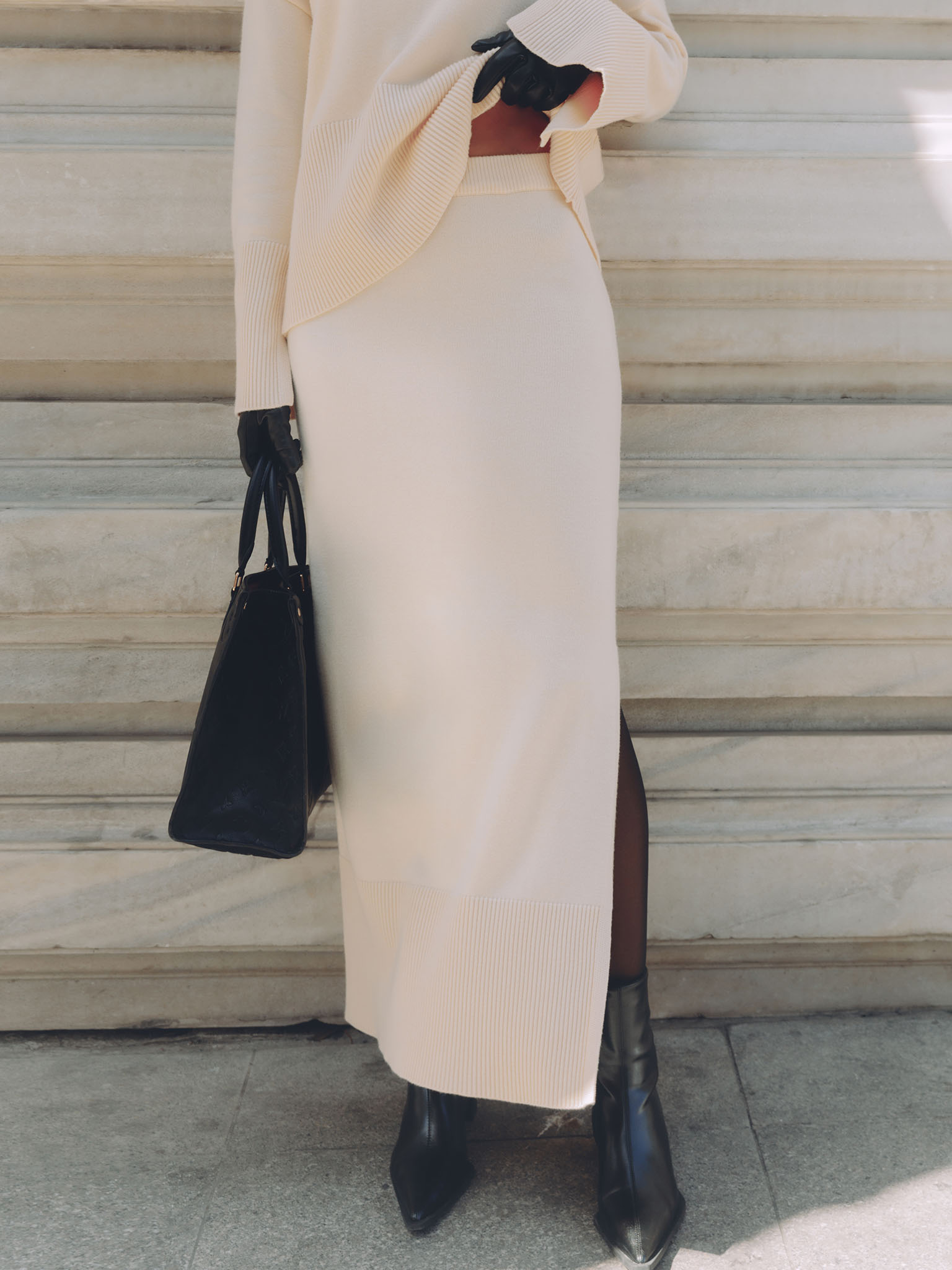 Jersey maxi skirt with ribbed details