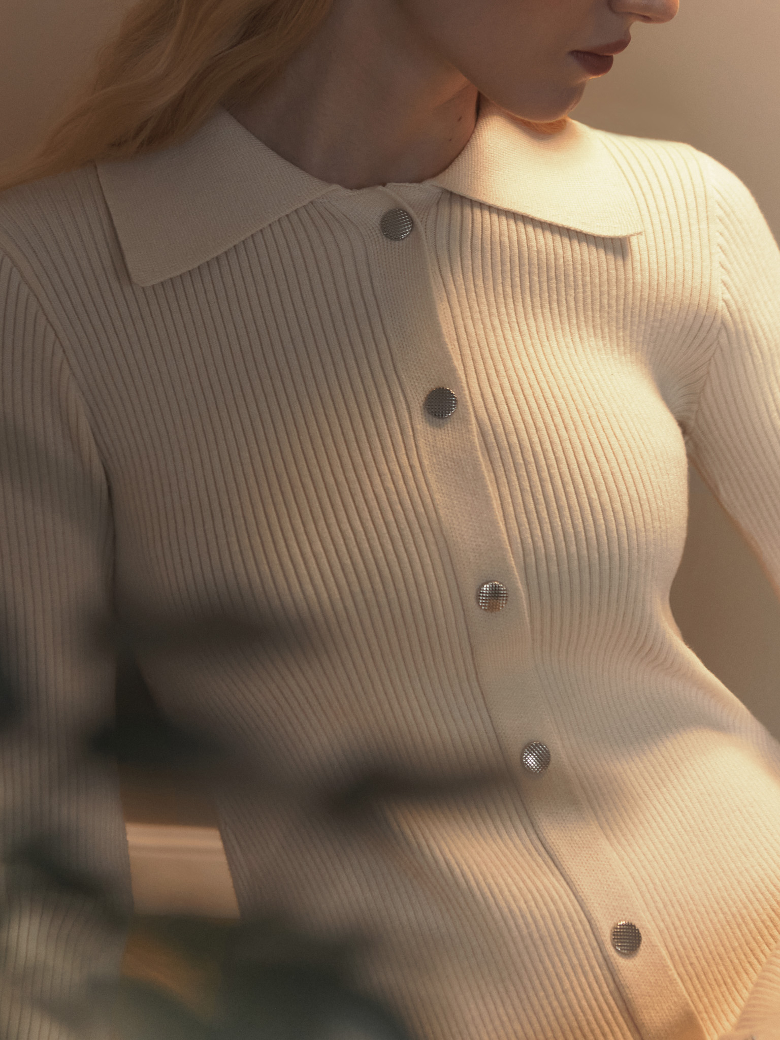 Mini dress in rib-knit jersey with button fastening