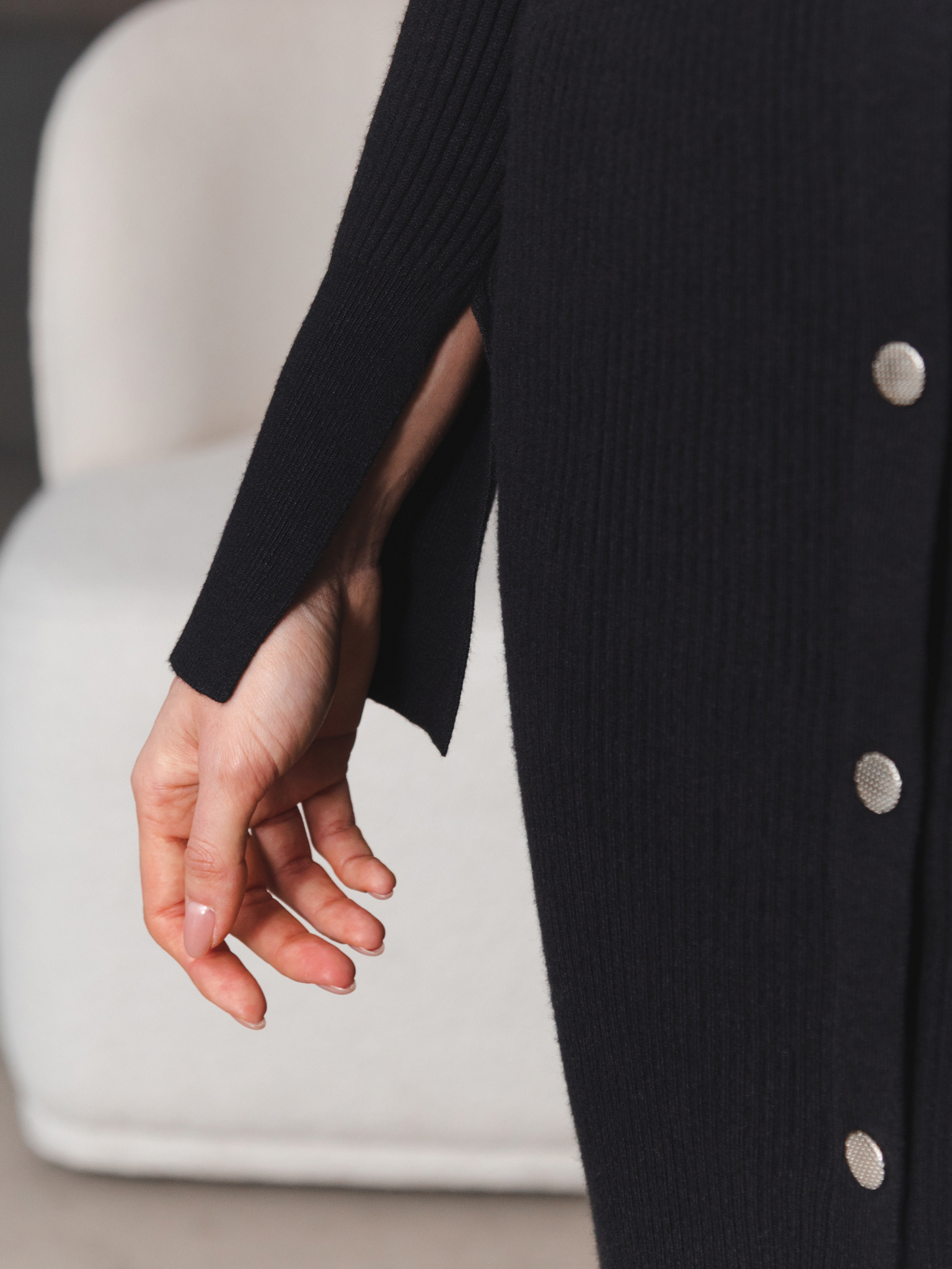 Midi dress from ribbed jersey with snap button