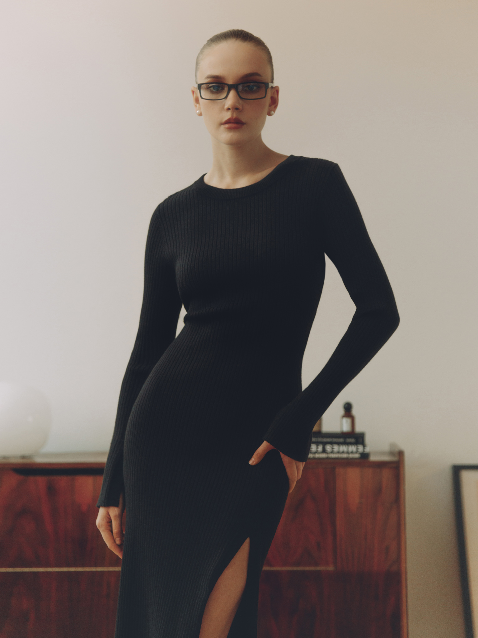 Ribbed jersey midi dress