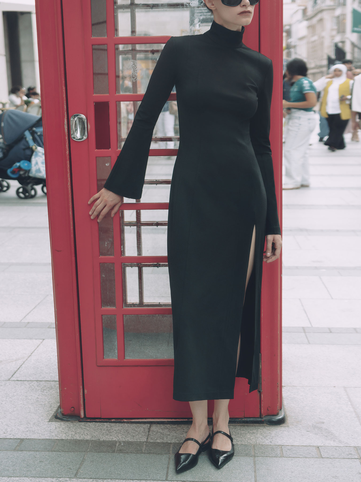 Jersey maxi dress with a stand-up collar