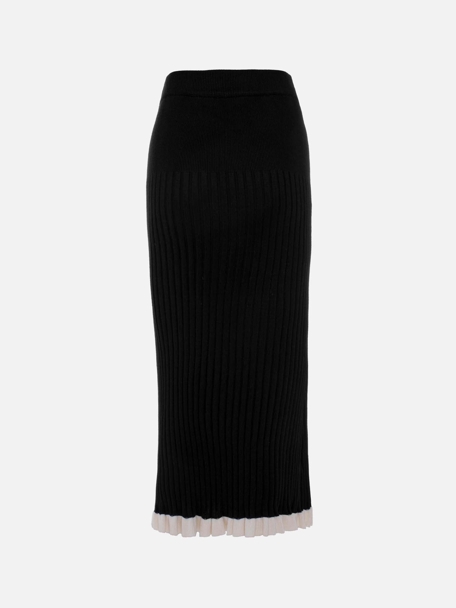 Rib-knit midi skirt with contrasting ruffles