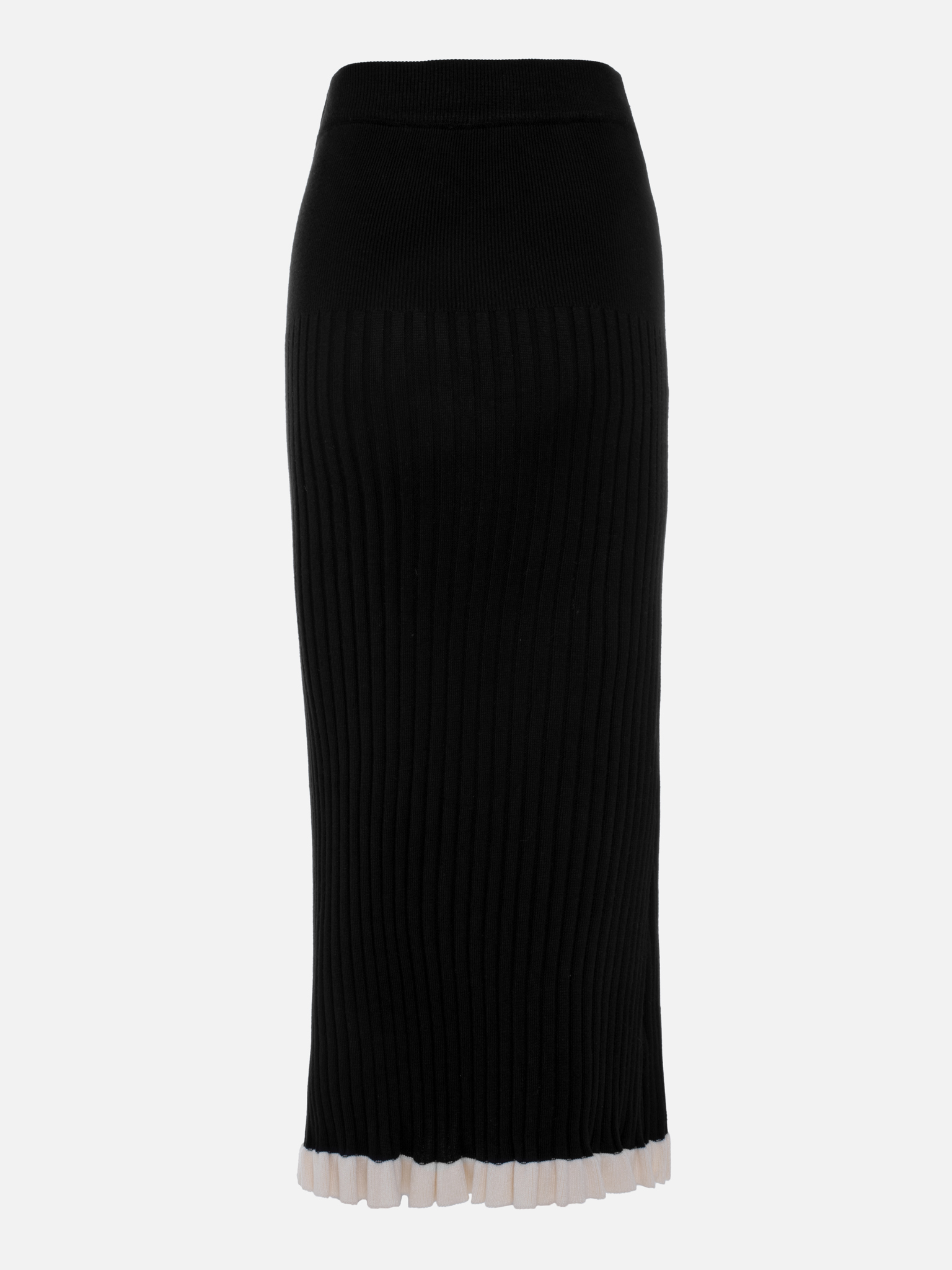 Rib-knit midi skirt with contrasting ruffles
