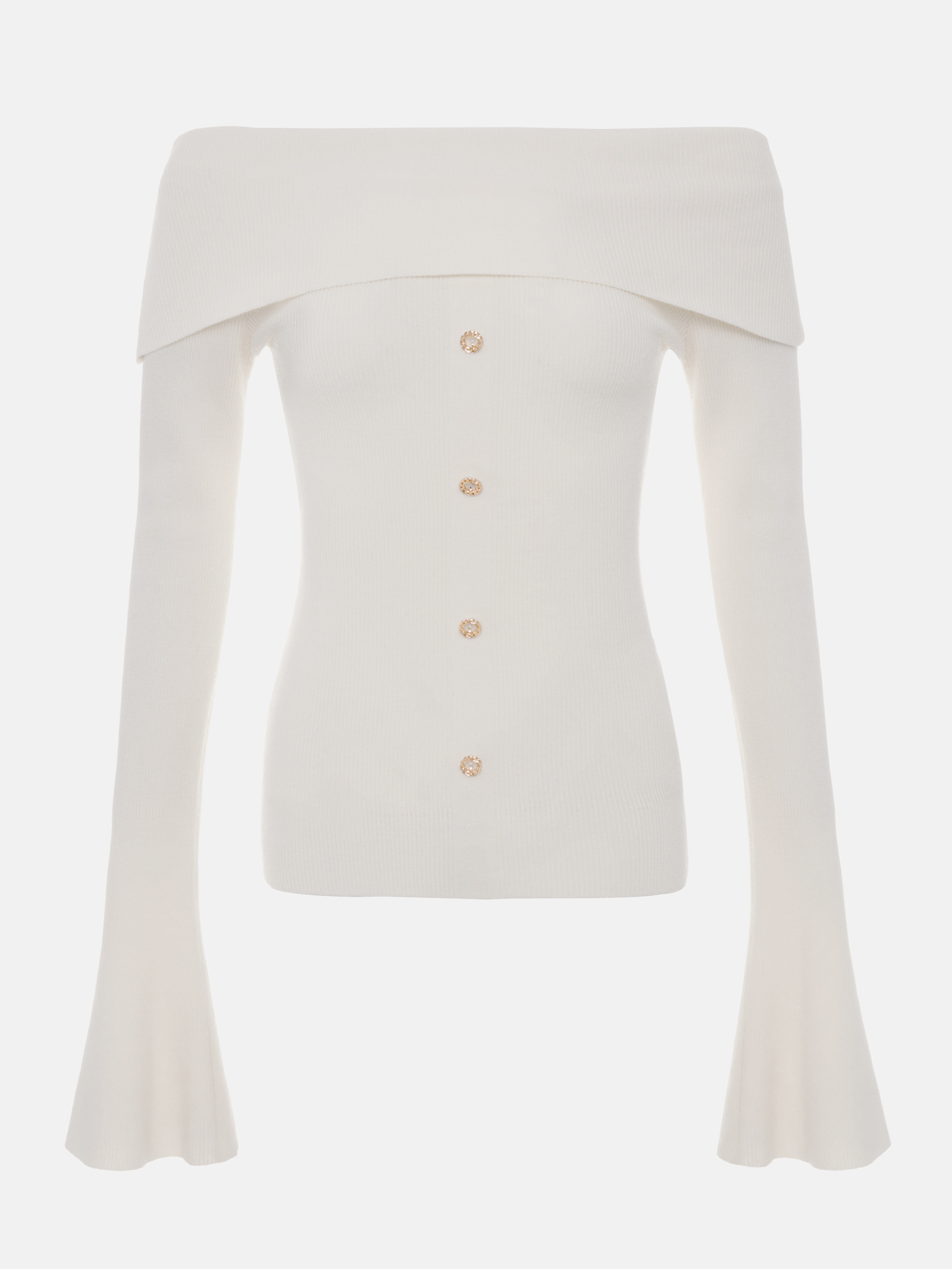 Open shoulders top with decorative buttons