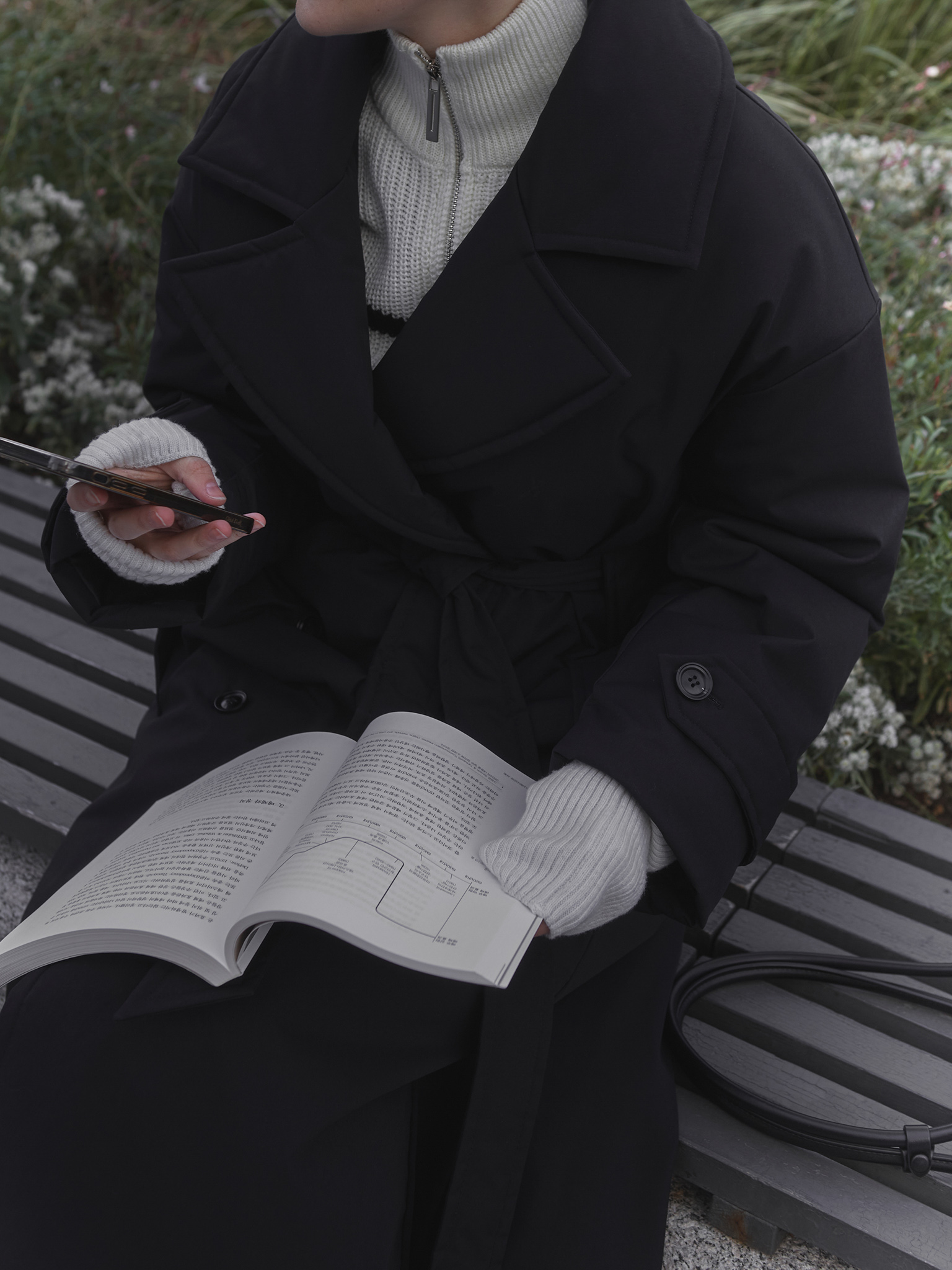 Insulated maxi coat with matching waistband