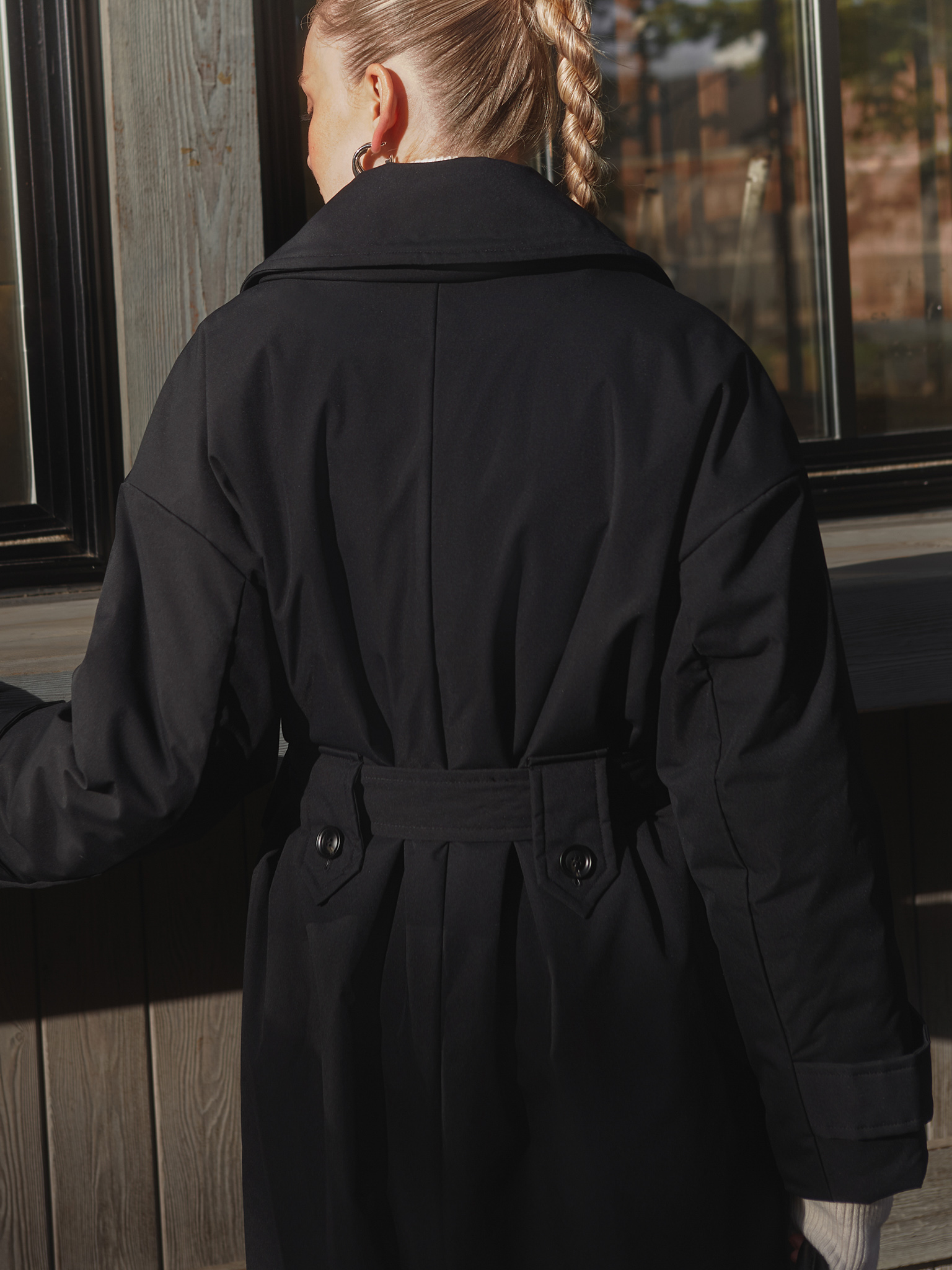 Insulated maxi coat with matching waistband