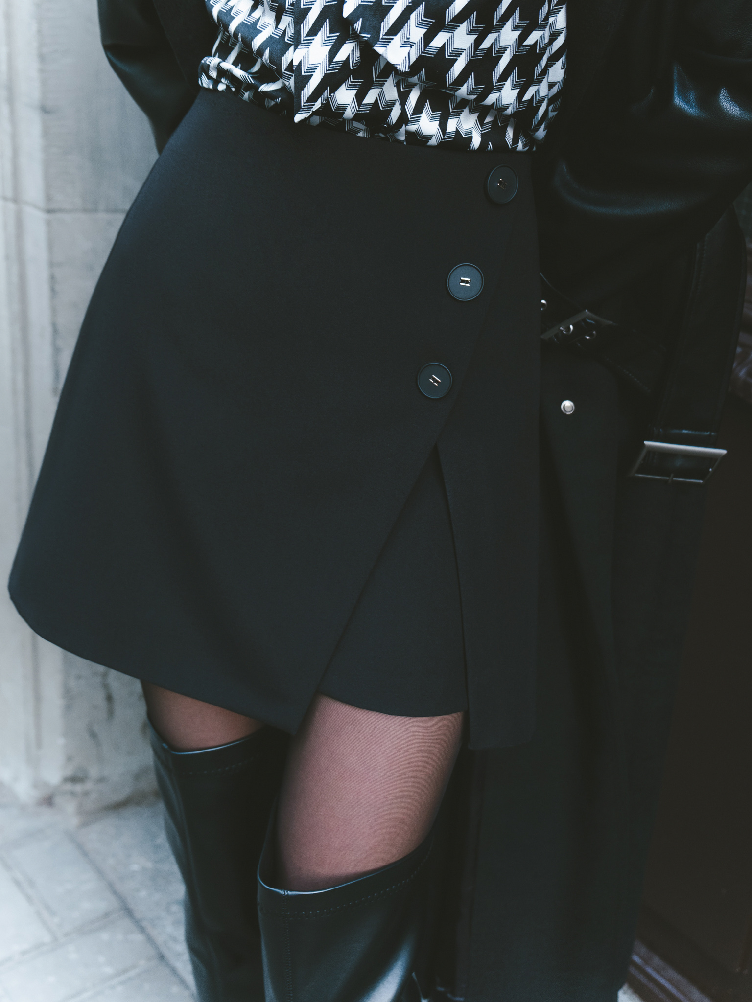 A-line mini skirt with asymmetric buttons