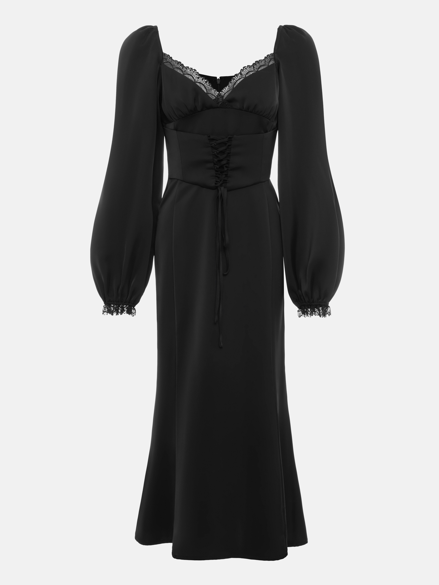 Midi dress with wide lace-up waistband