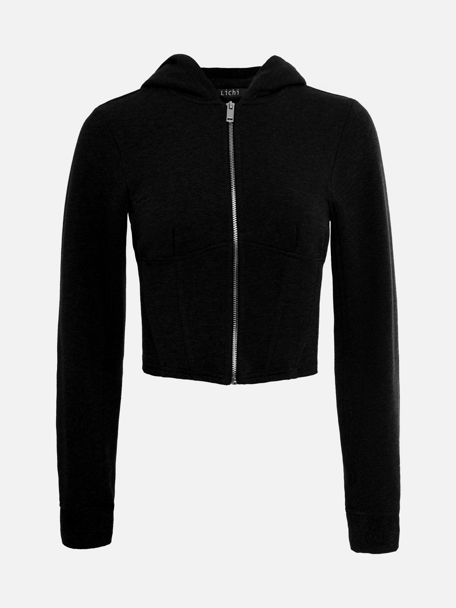 Cropped hoodie with corset insert at the waist