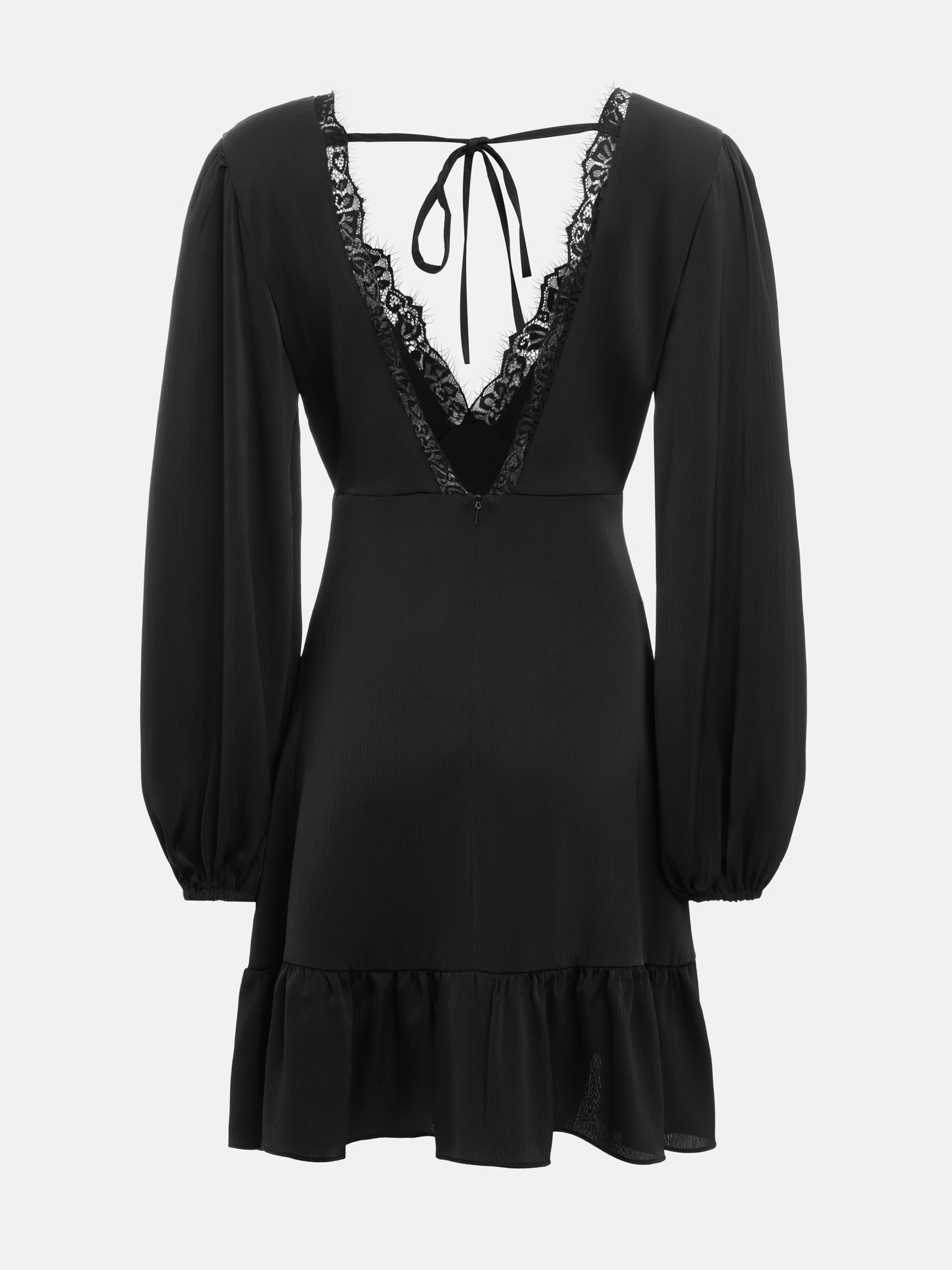 Mini dress with lace inserts and back ties