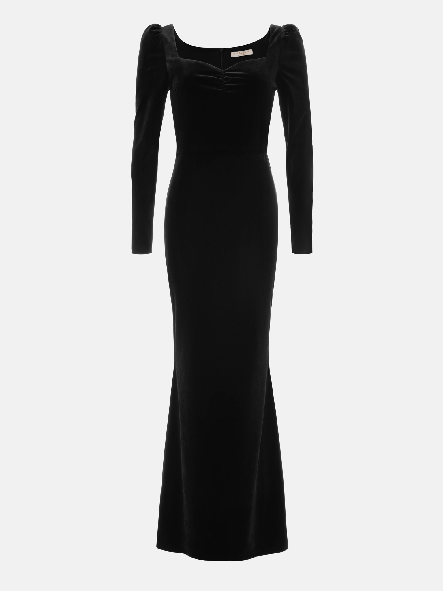 Velvet maxi dress with gathering on the bodice
