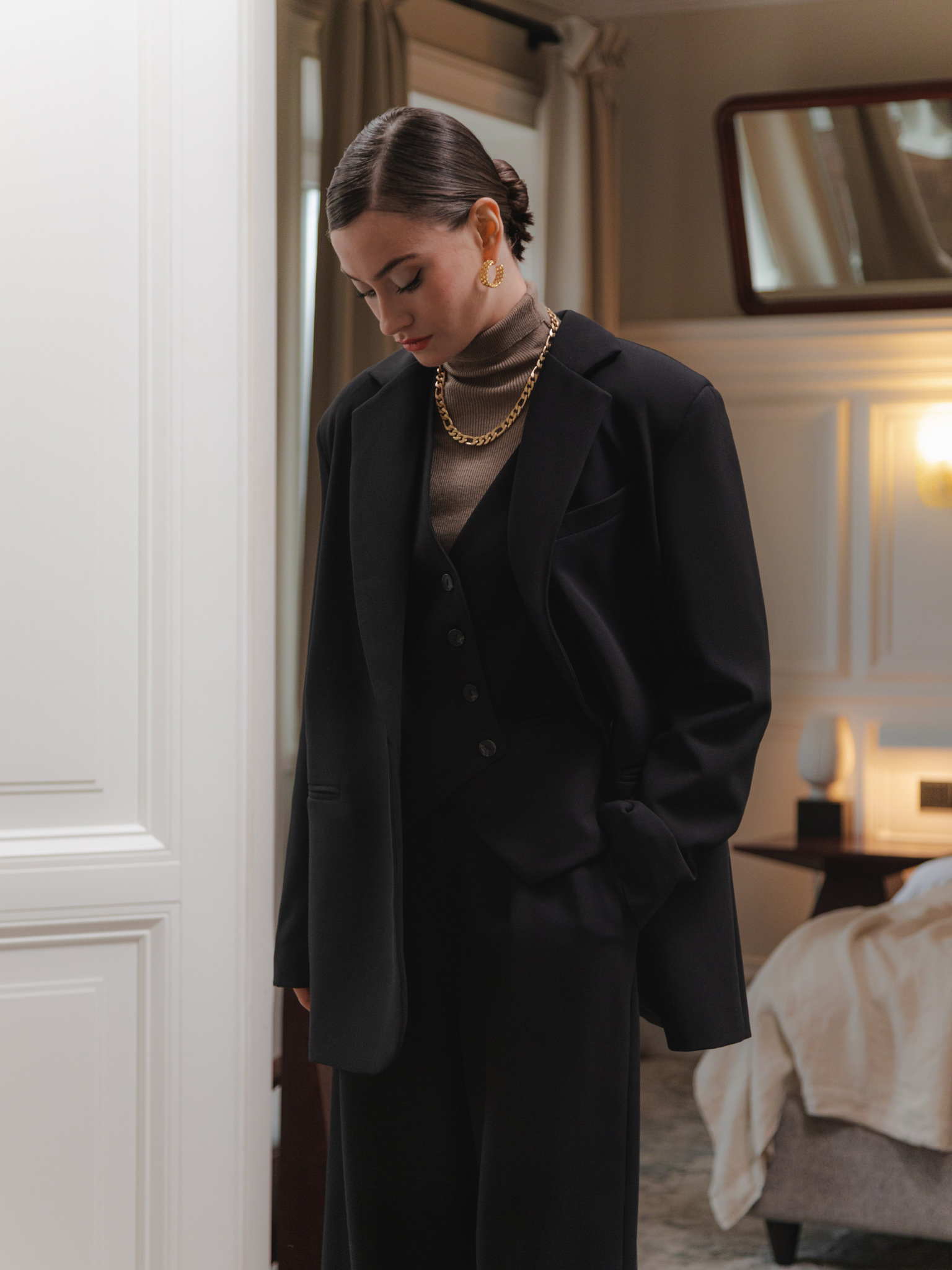 Single-breasted oversize jacket in suiting fabric