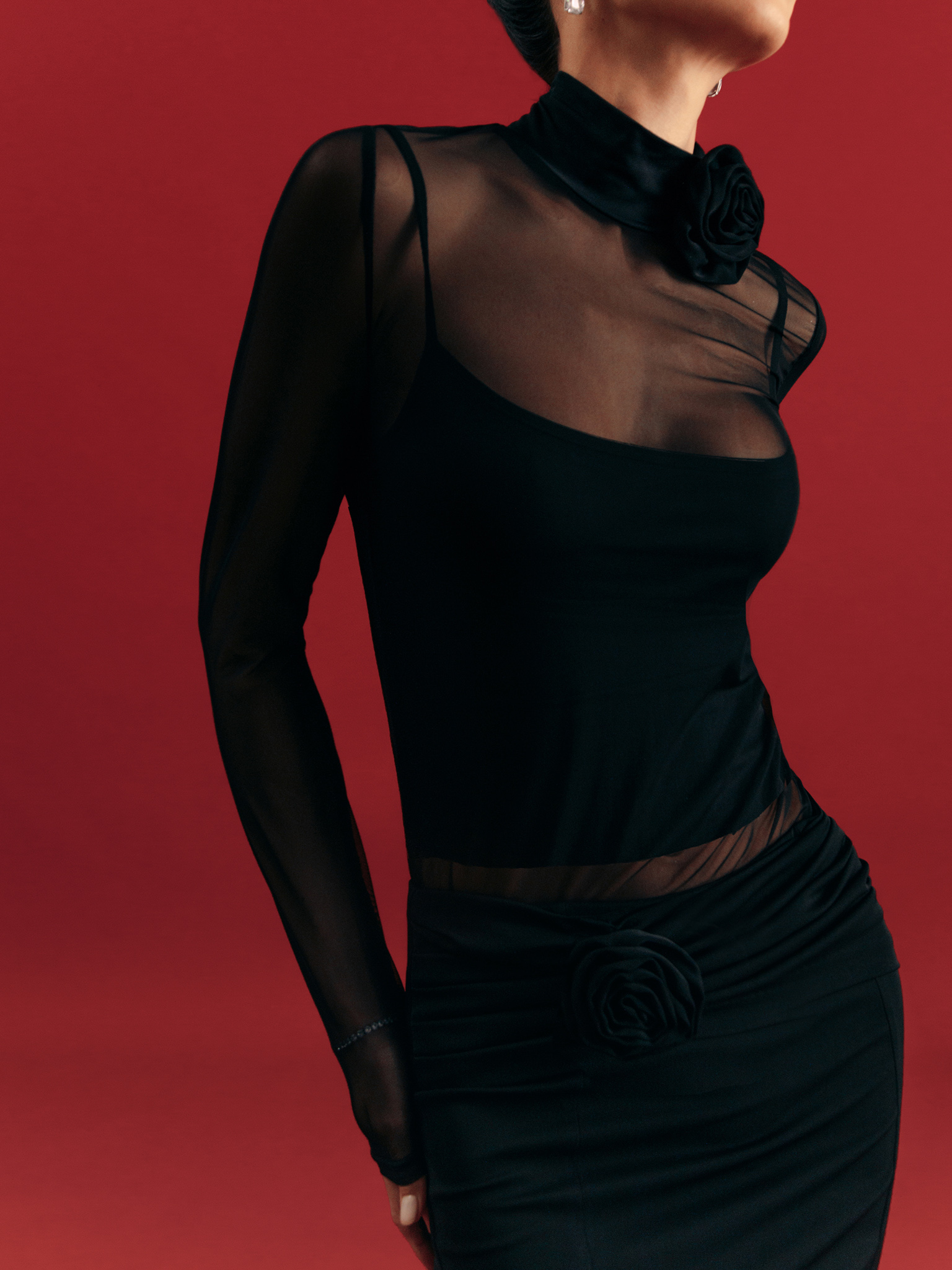 Mesh top with flower decor